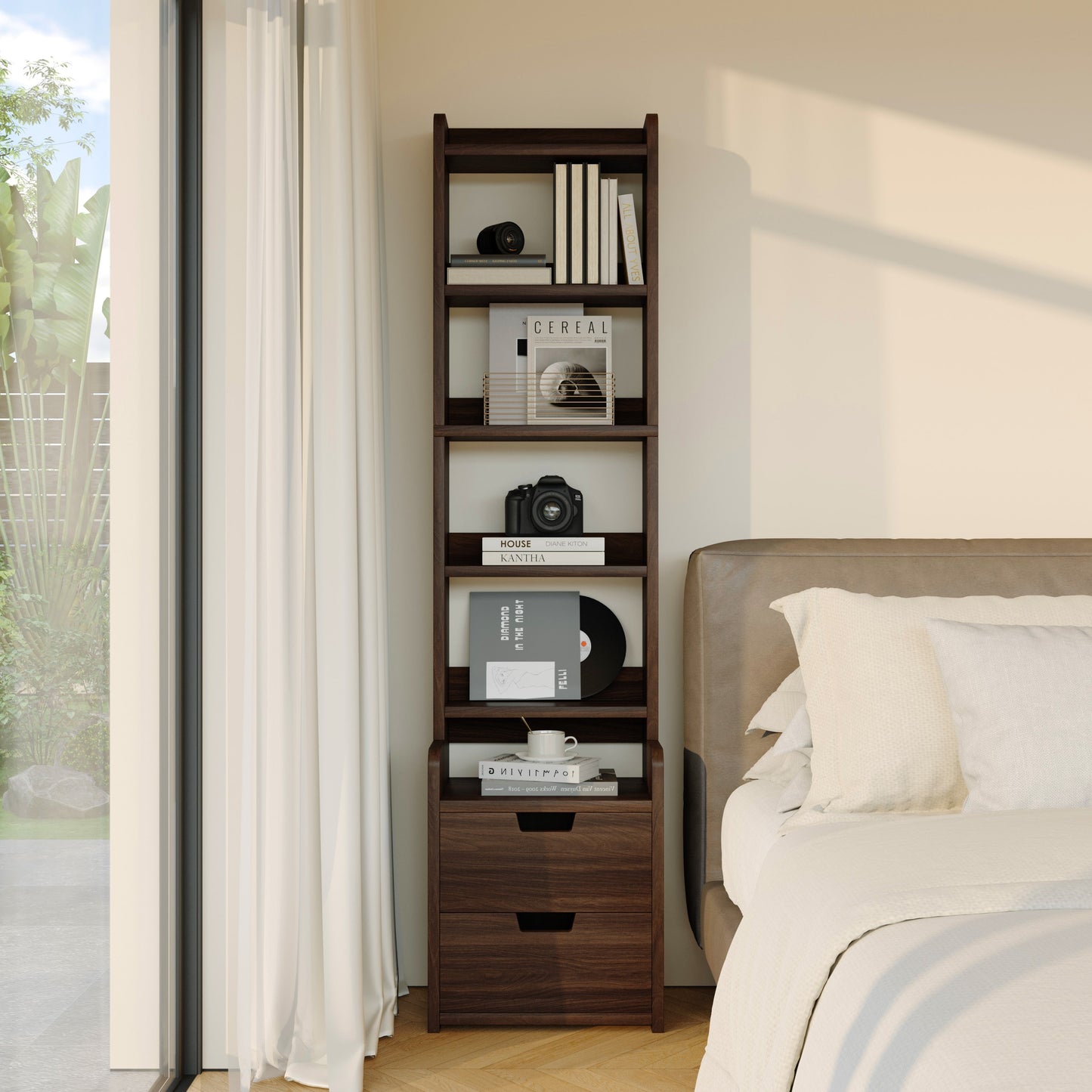 Yowos Tall Nightstand for Bedrooms with Storage Rack