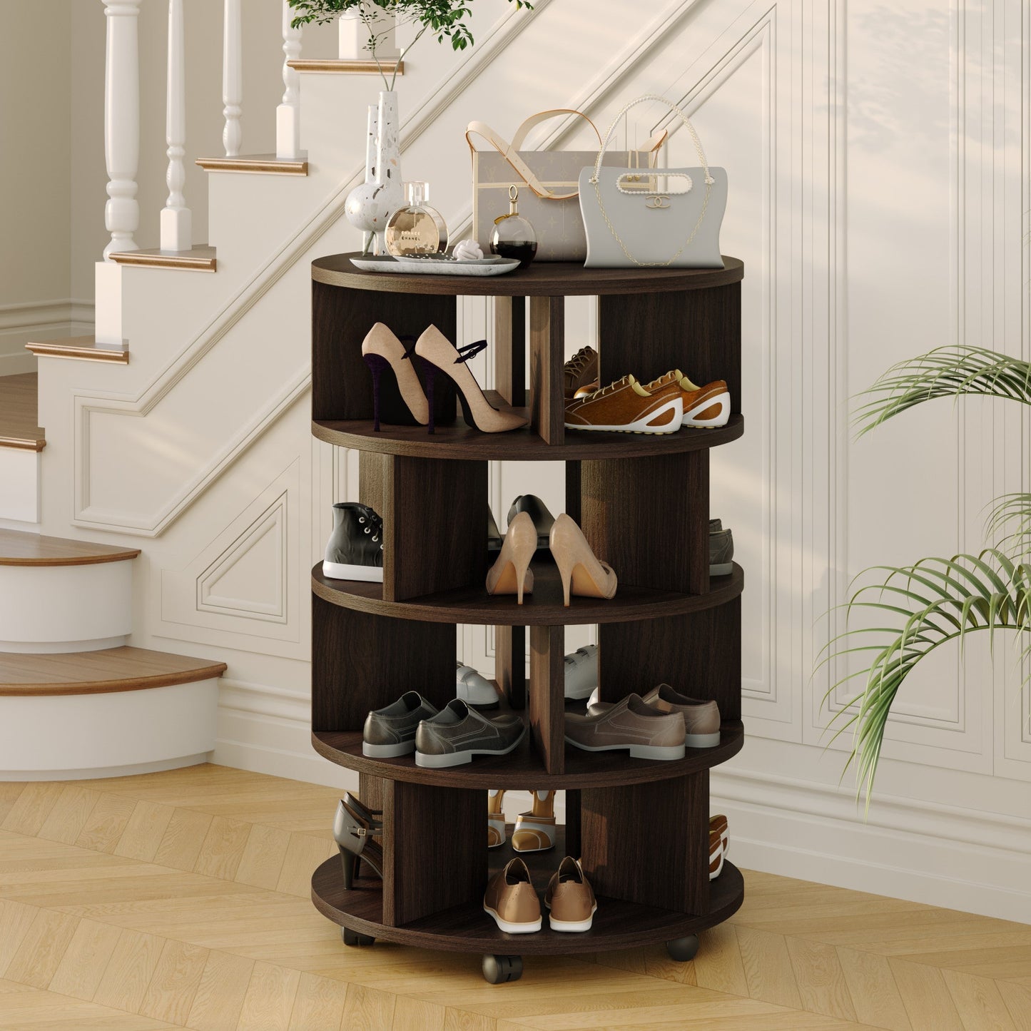 Yowos Vintage Round Rotating Shoe Rack Tower On Wheels