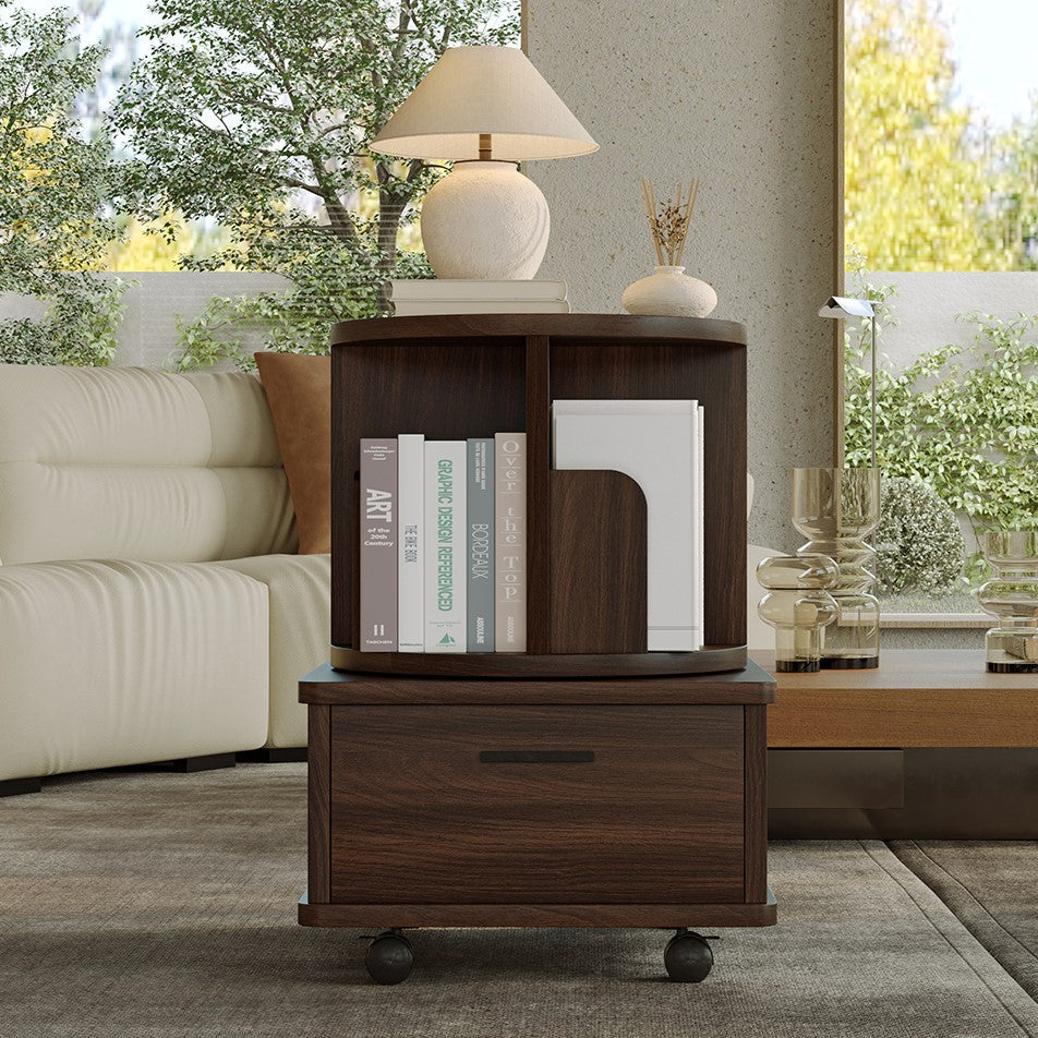 Yowos Bedside Night Stand with Storage Drawers Rotating Side Table