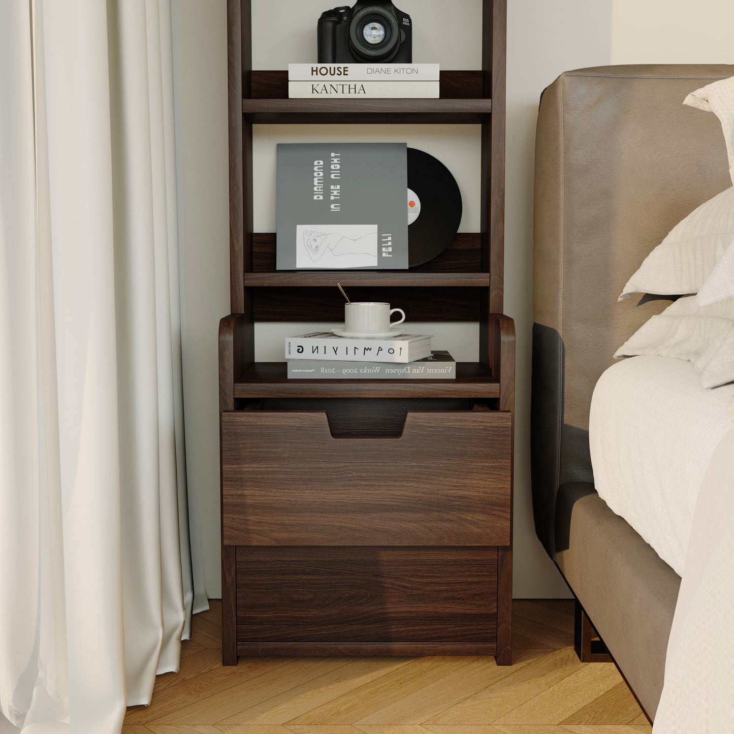 Yowos Tall Nightstand for Bedrooms with Storage Rack