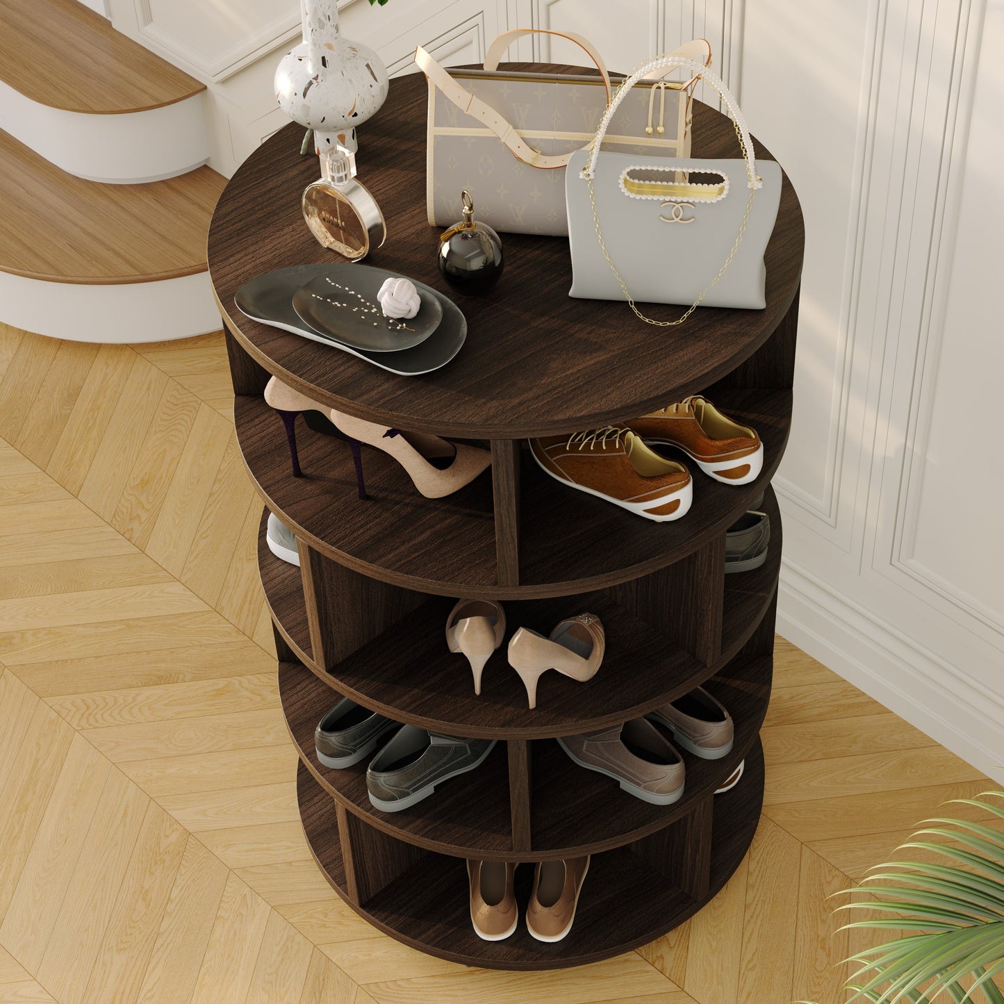 Yowos Vintage Round Rotating Shoe Rack Tower On Wheels