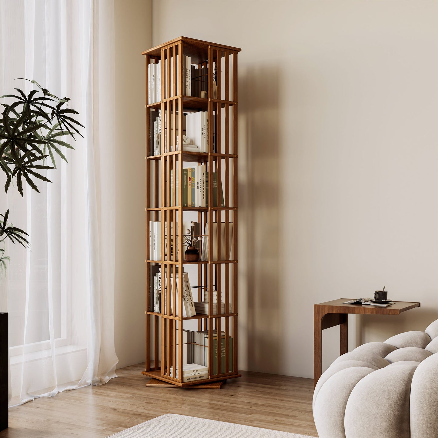 Yowos 6 Tiers Mid Century Narrow Rotating Bookcase Living Room