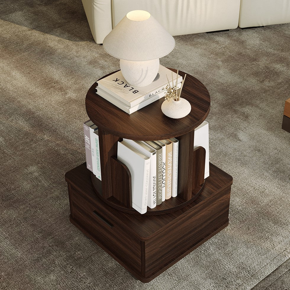 Yowos Bedside Night Stand with Storage Drawers Rotating Side Table