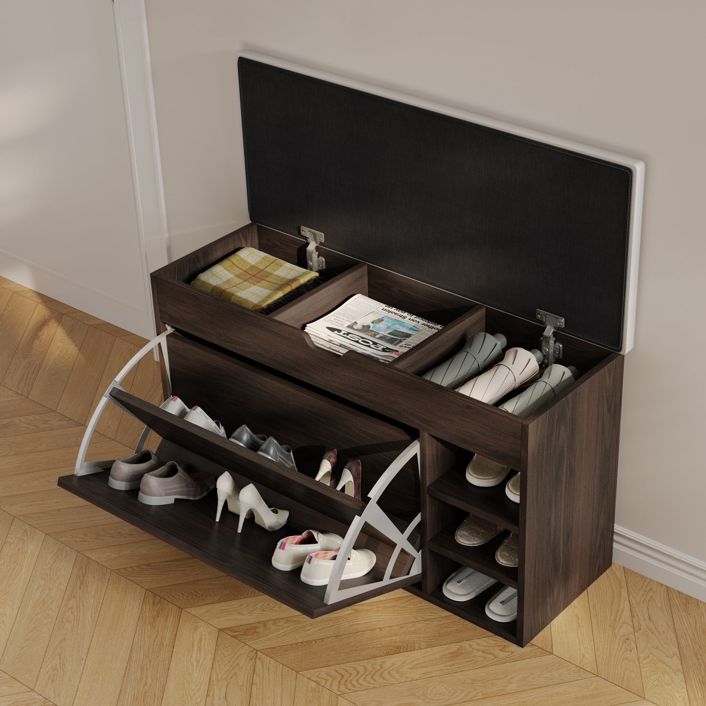 Yowos Entryway Shoe Storage Bench With Flip Drawer