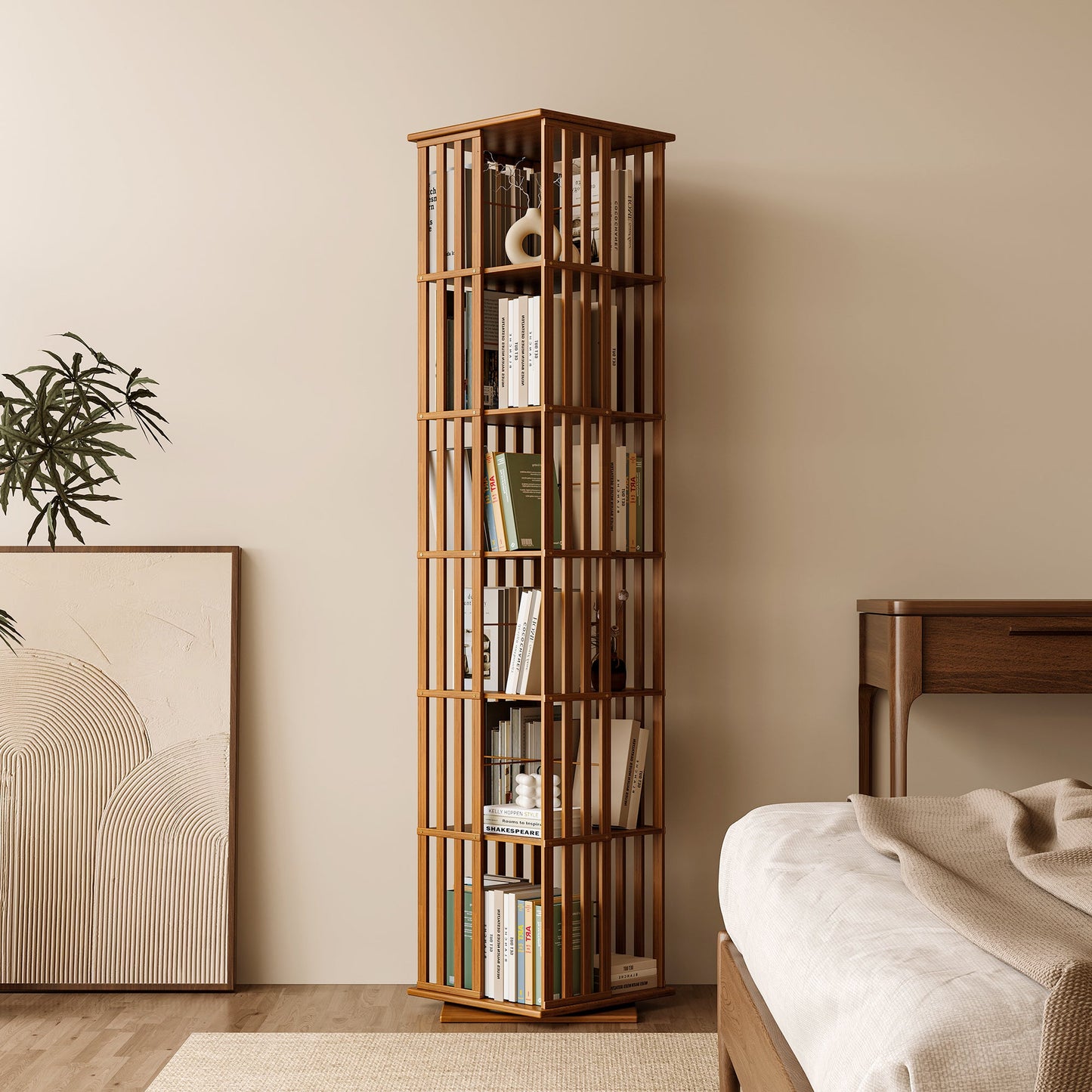 Yowos 6 Tiers Mid Century Narrow Rotating Bookcase Living Room