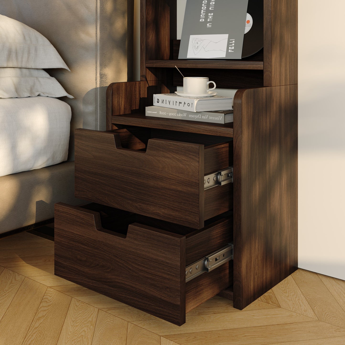 Yowos Tall Nightstand for Bedrooms with Storage Rack