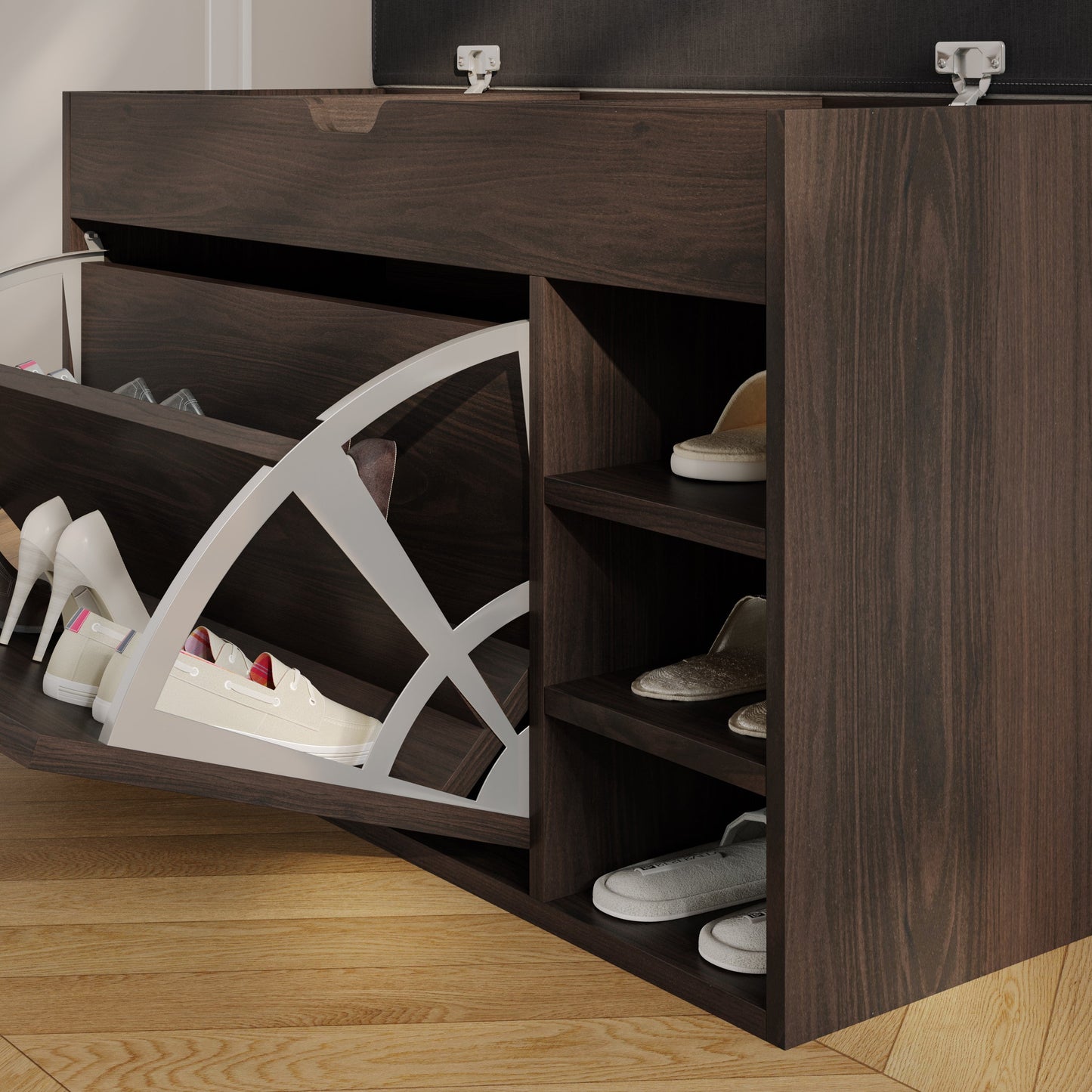 Yowos Entryway Shoe Storage Bench With Flip Drawer