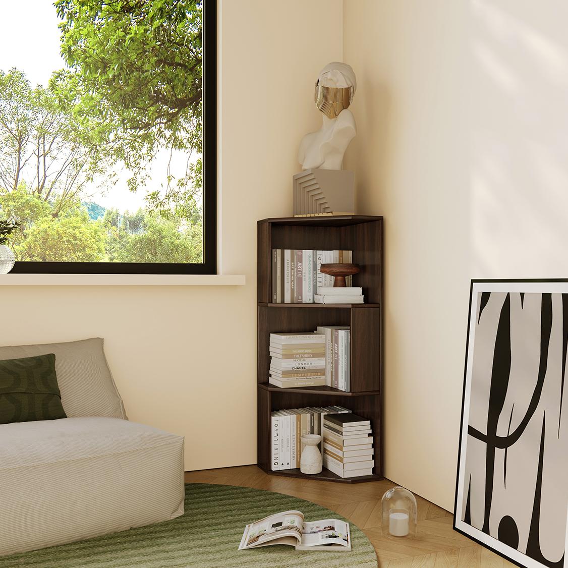Yowos Mid Century Corner Bookcase for Small Spaces