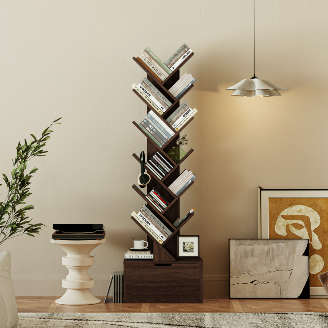 Yowos Vertical Tree Shaped Bookcase with Storage Cabinet
