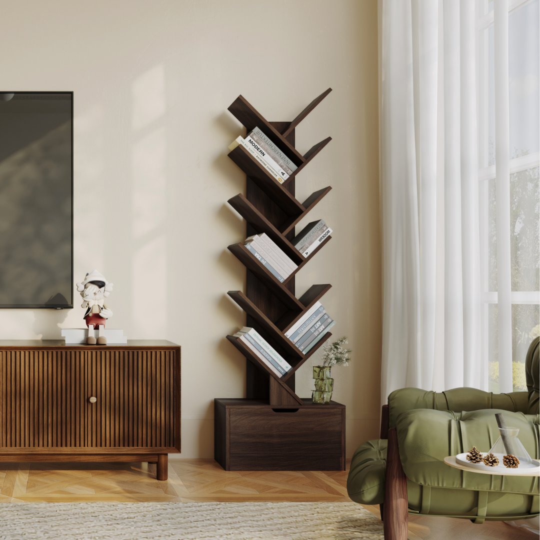 Yowos Vertical Tree Shaped Bookcase with Storage Cabinet