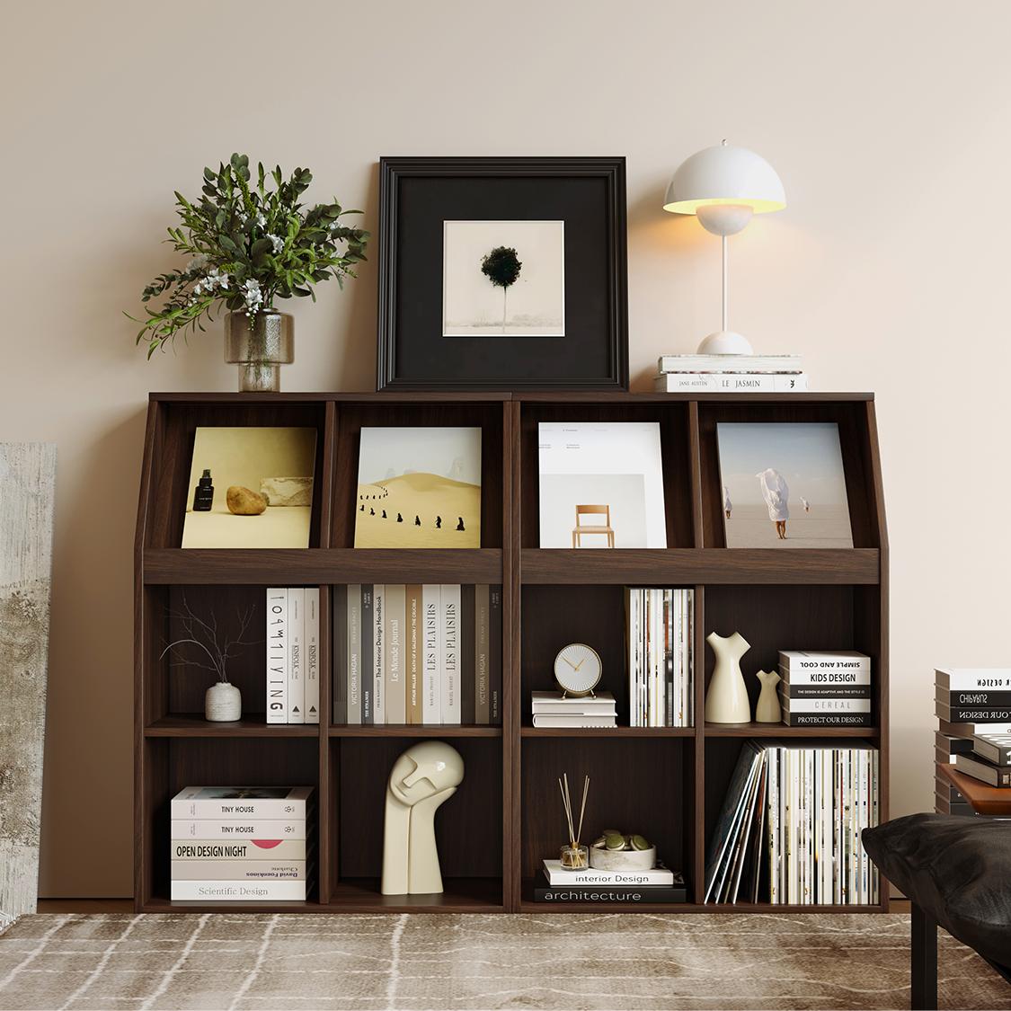 Yowos Wooden Literature Floor Bookcase With Magazine Rack