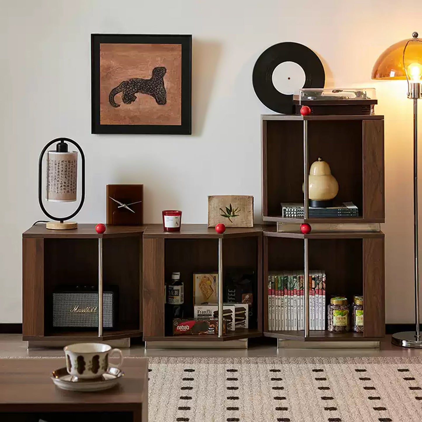 Yowos Notched Side Table Combination Storage Cabinets