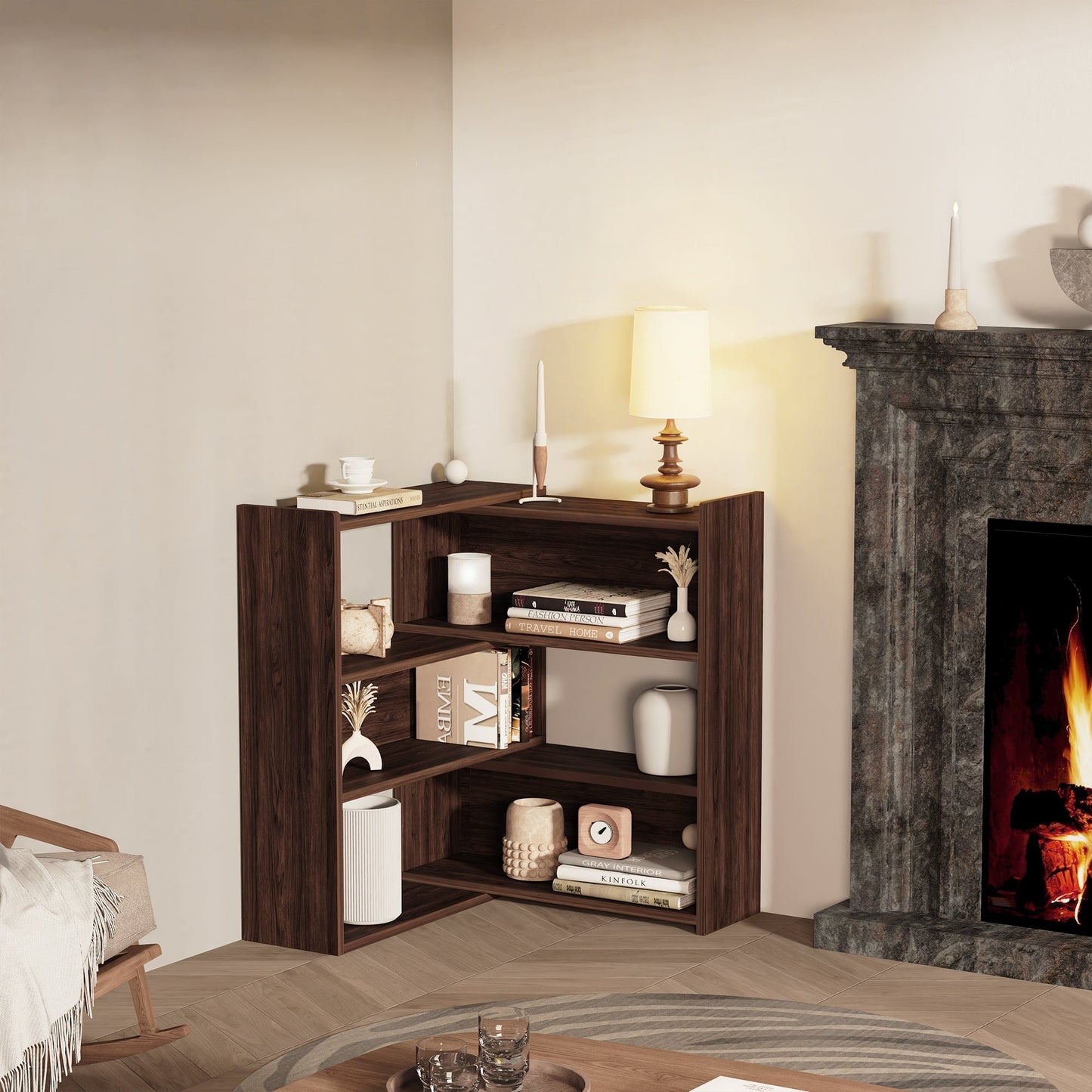 Yowos 4-Tier Deformable Corner Bookcase for Storage Display