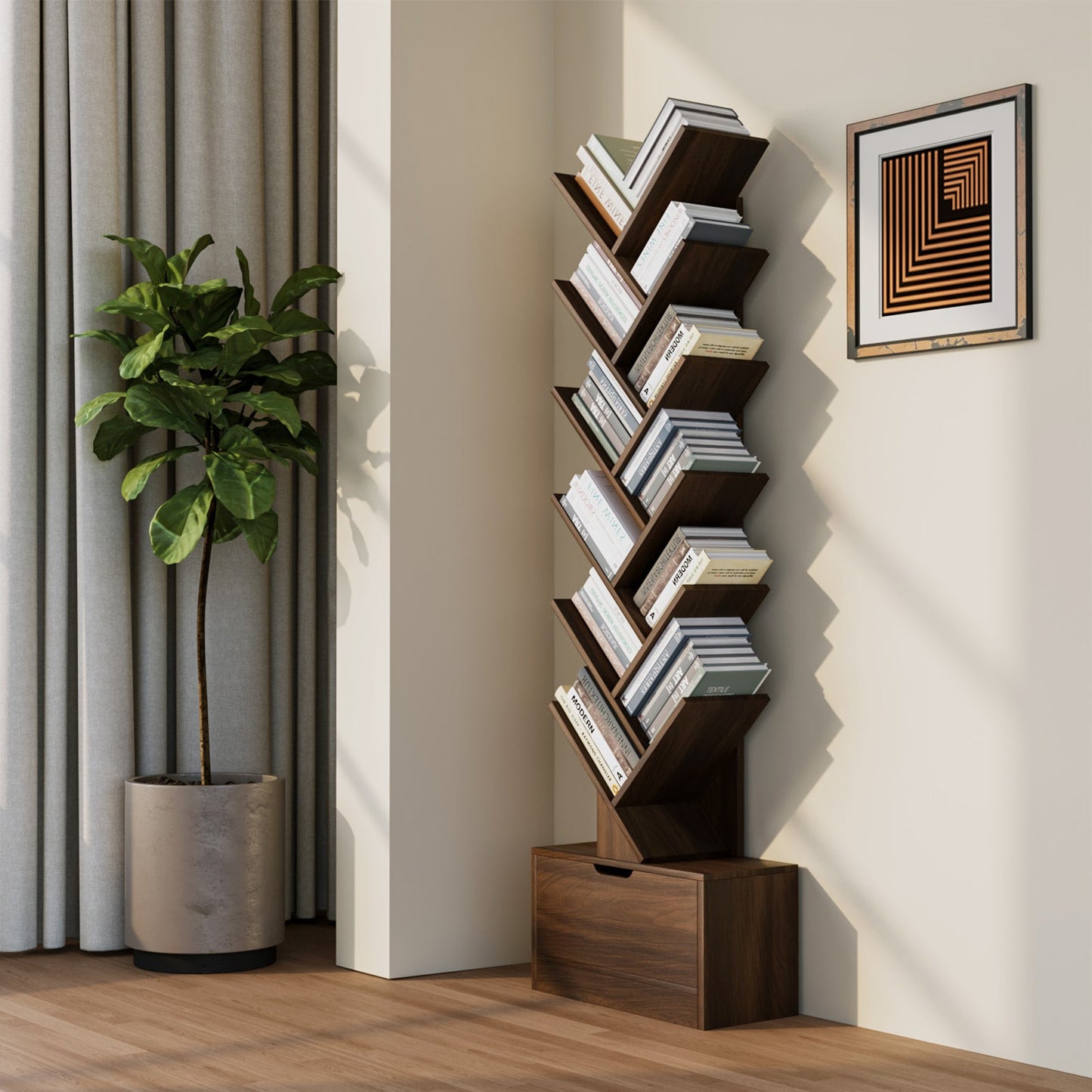 Yowos Vertical Tree Shaped Bookcase with Storage Cabinet