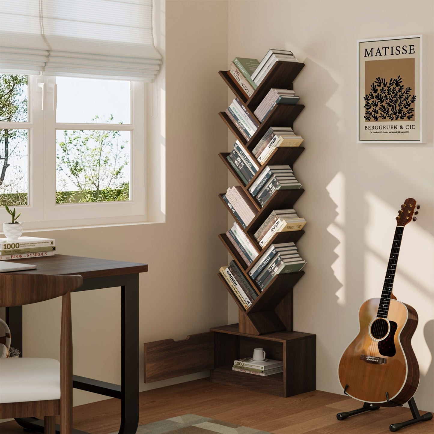 Yowos Vertical Tree Shaped Bookcase with Storage Cabinet