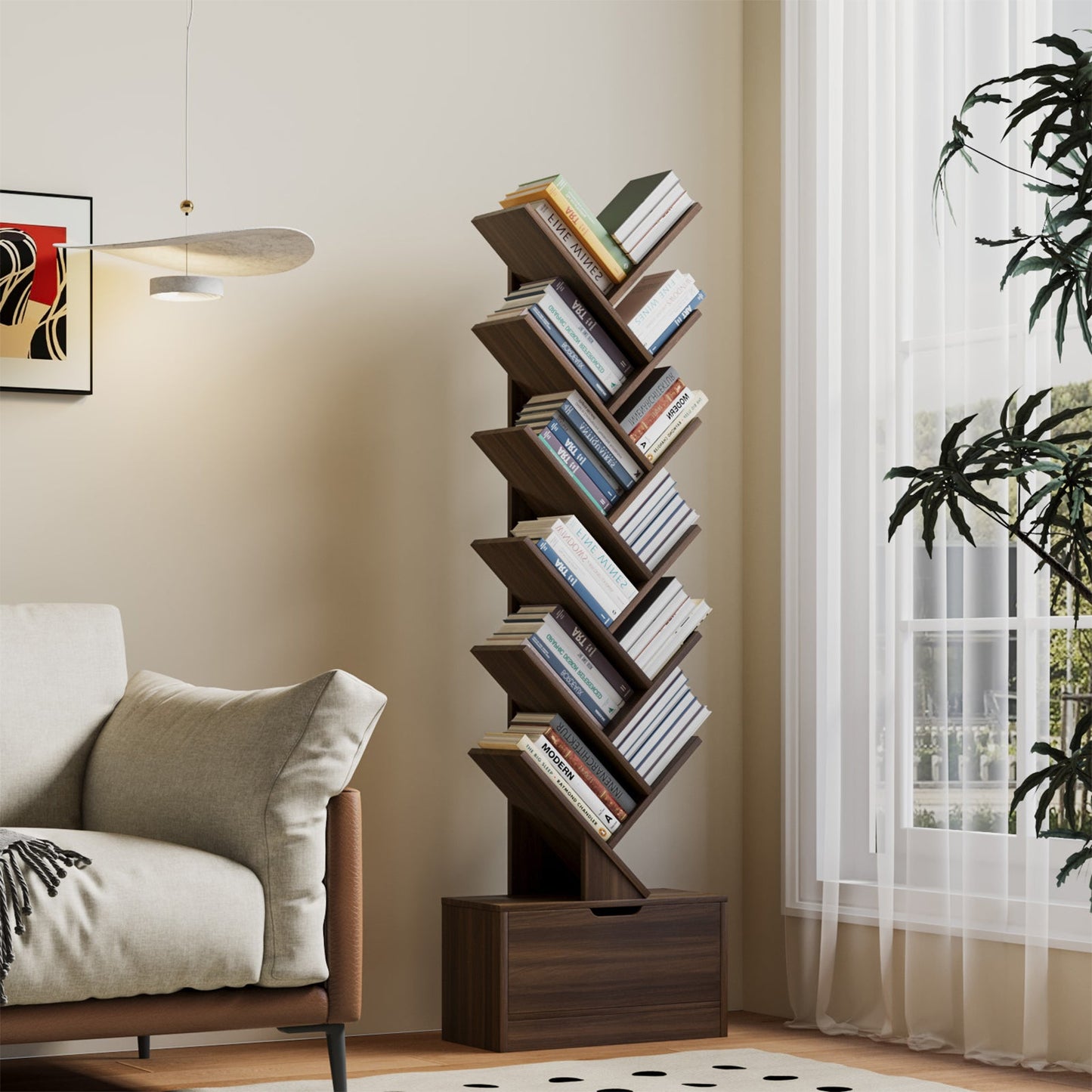 Yowos Vertical Tree Shaped Bookcase with Storage Cabinet