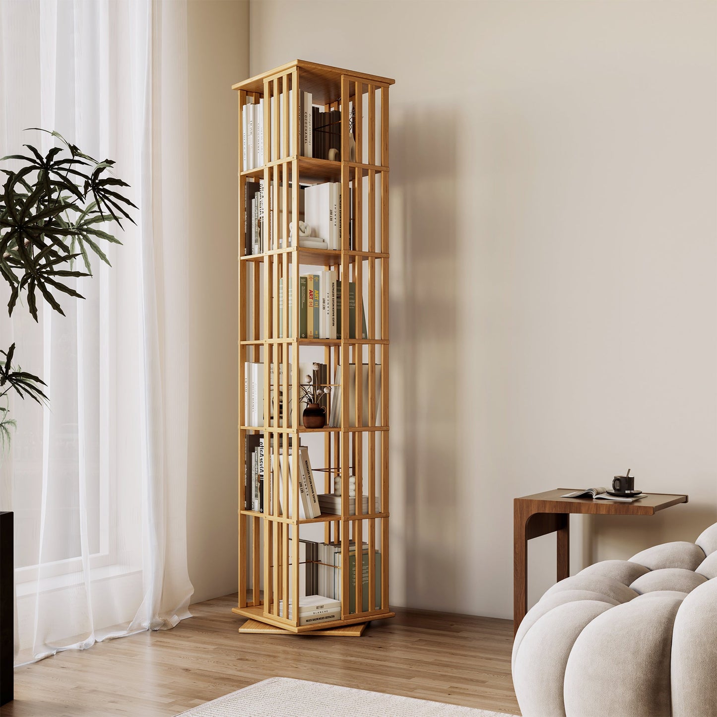 Yowos 6 Tiers Mid Century Narrow Rotating Bookcase Living Room