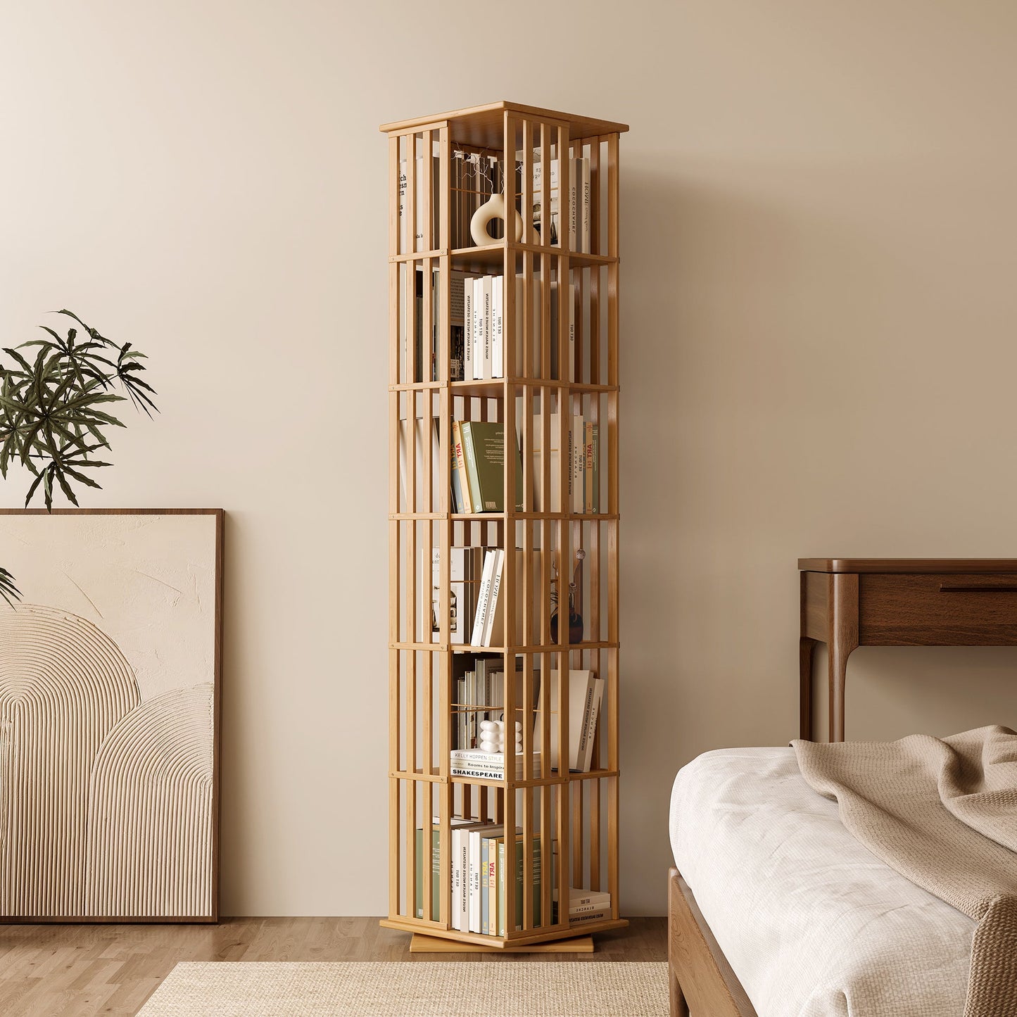Yowos 5 Tiers Mid Century Narrow Rotating Bookcase Living Room