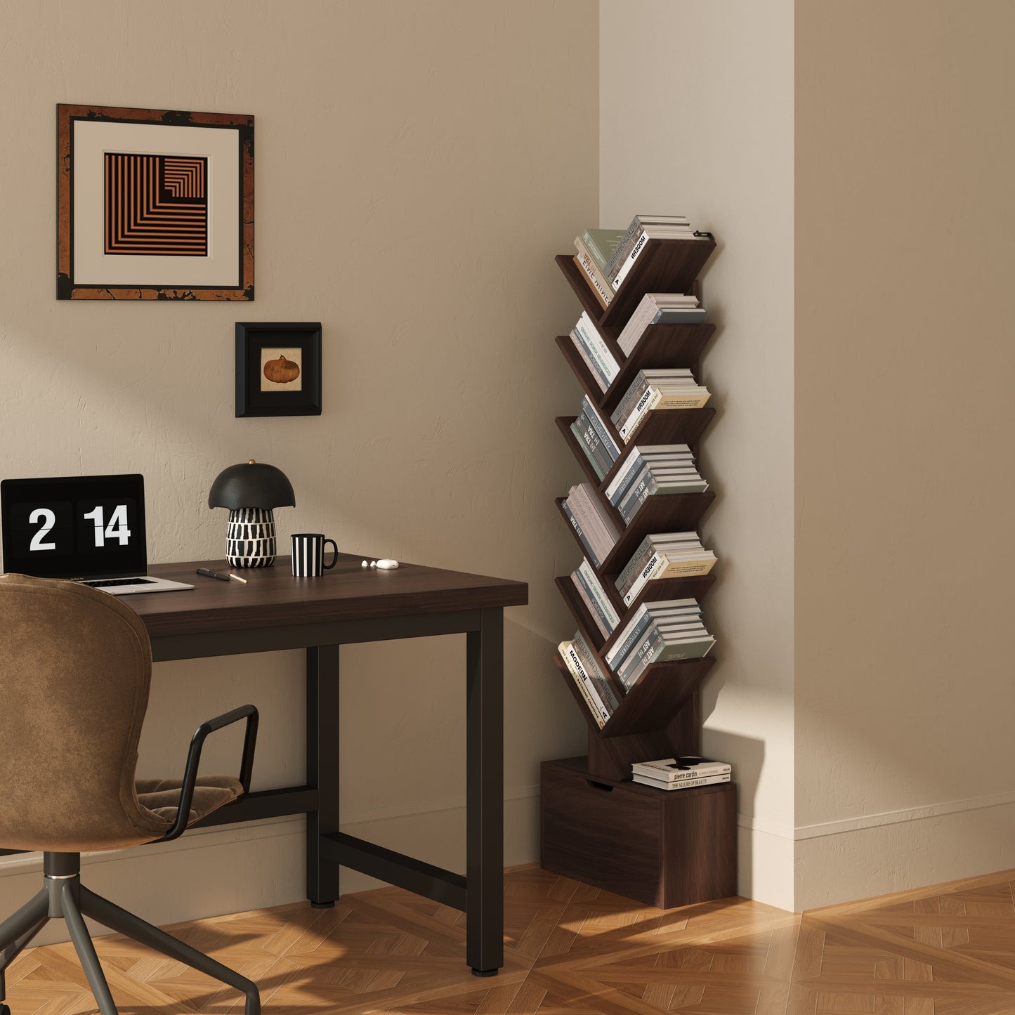 Yowos Vertical Tree Shaped Bookcase with Storage Cabinet