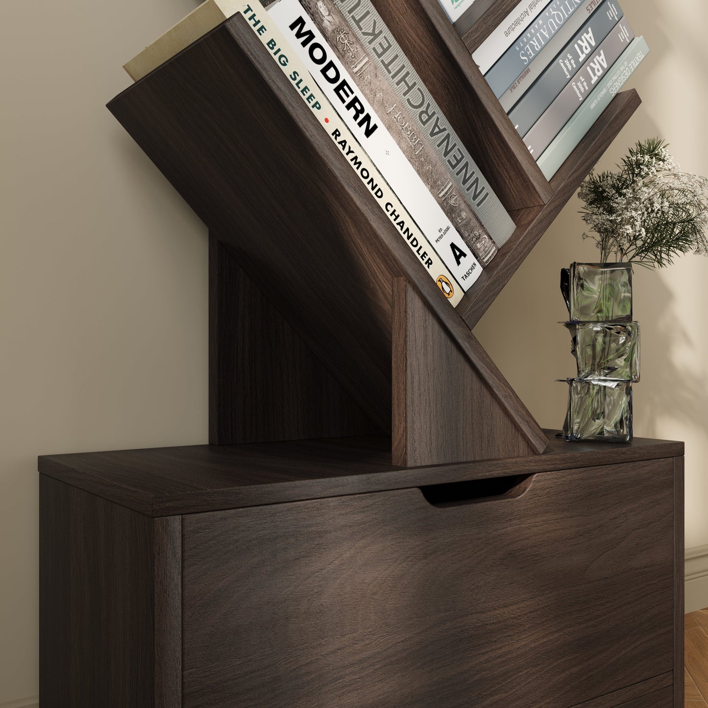 Yowos Vertical Tree Shaped Bookcase with Storage Cabinet