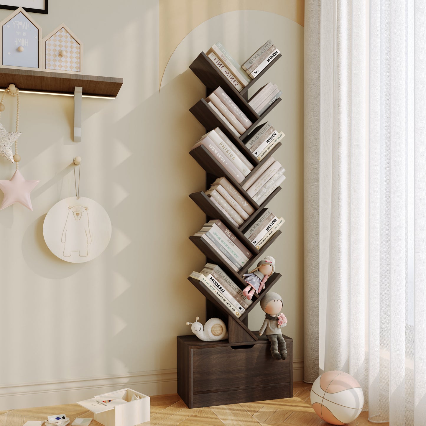 Yowos Vertical Tree Shaped Bookcase with Storage Cabinet