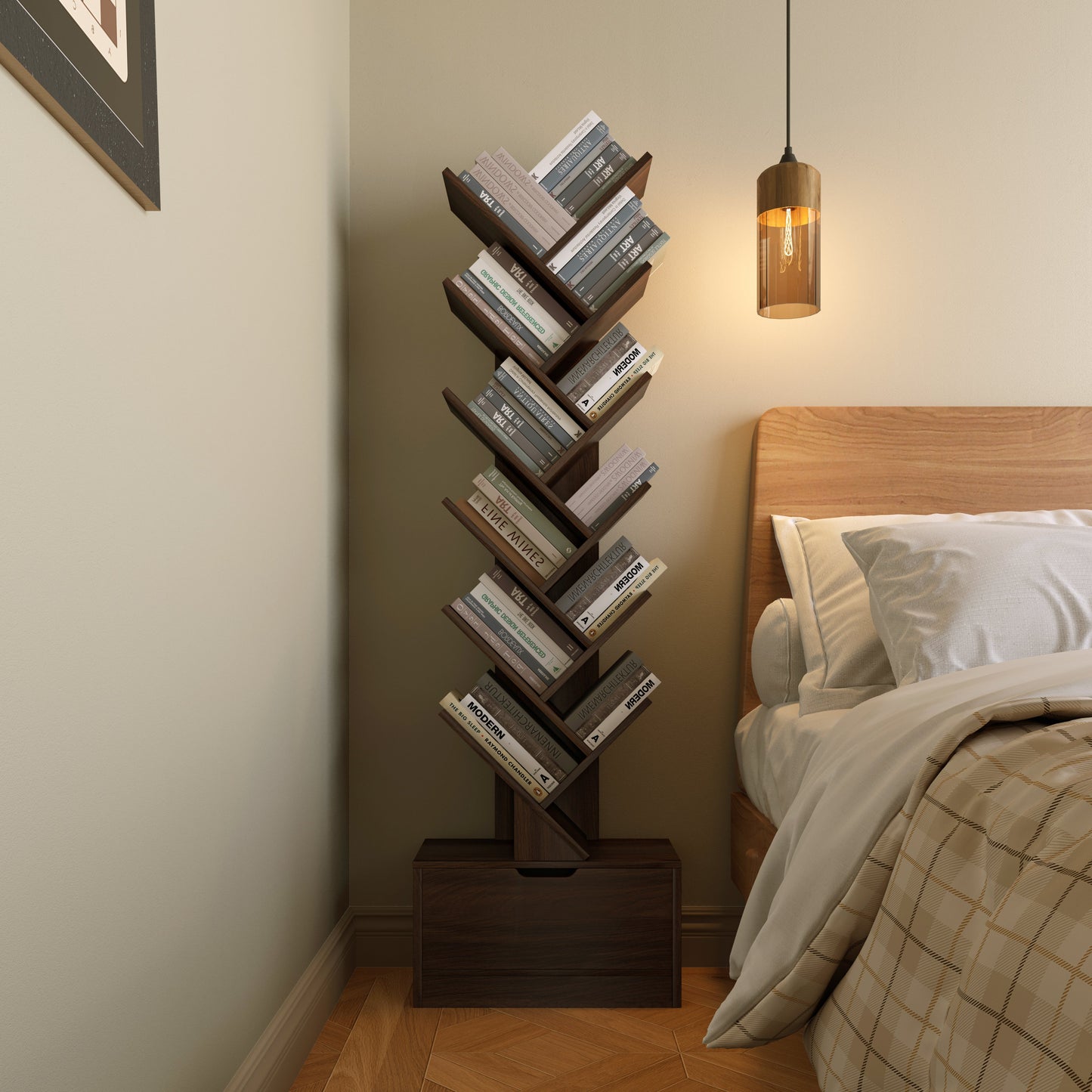 Yowos Vertical Tree Shaped Bookcase with Storage Cabinet