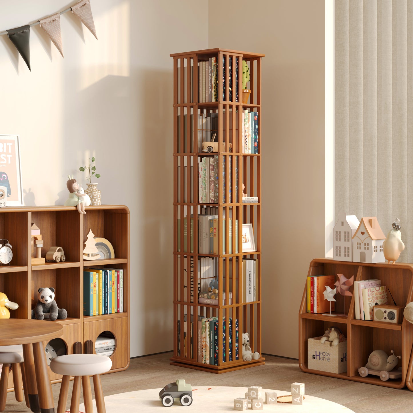 Yowos 6 Tiers Mid Century Narrow Rotating Bookcase Living Room