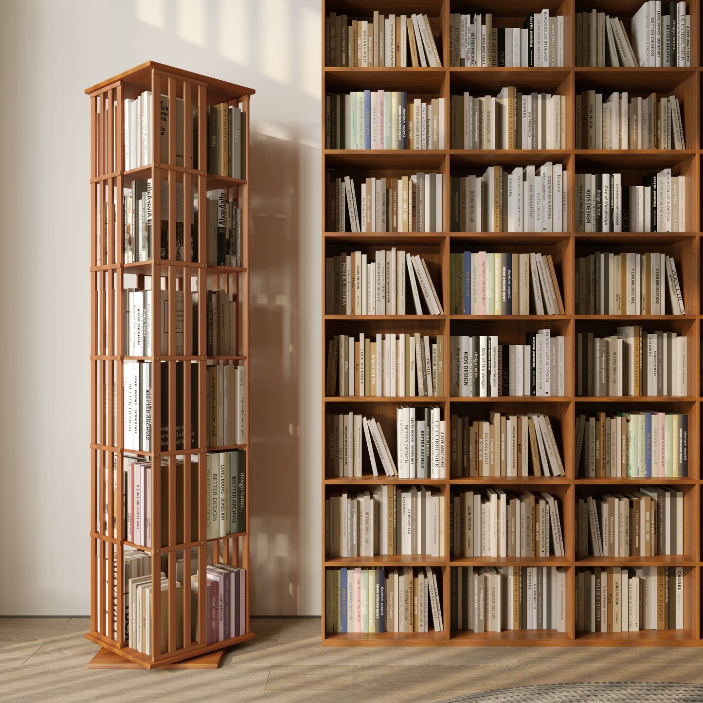 Yowos 6 Tiers Mid Century Narrow Rotating Bookcase Living Room