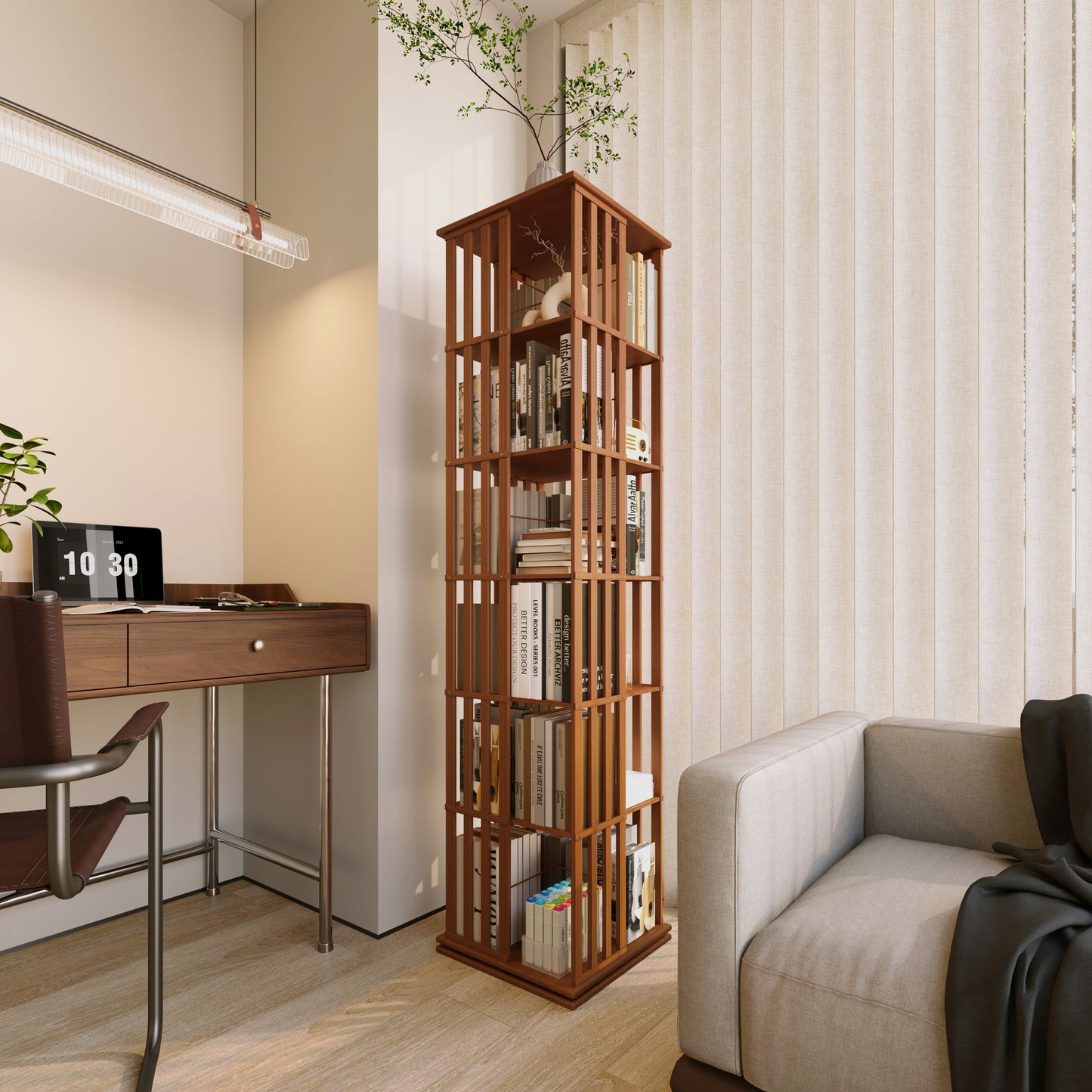 Yowos 6 Tiers Mid Century Narrow Rotating Bookcase Living Room