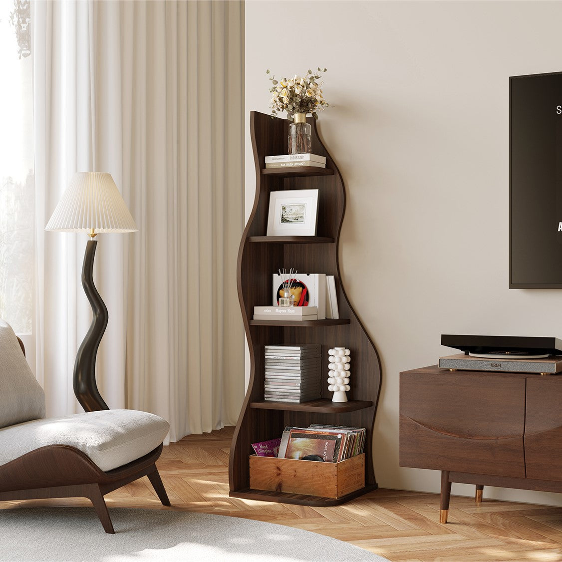 Yowos 5 Tiers Vintage Wood Tall Corner Bookshelf