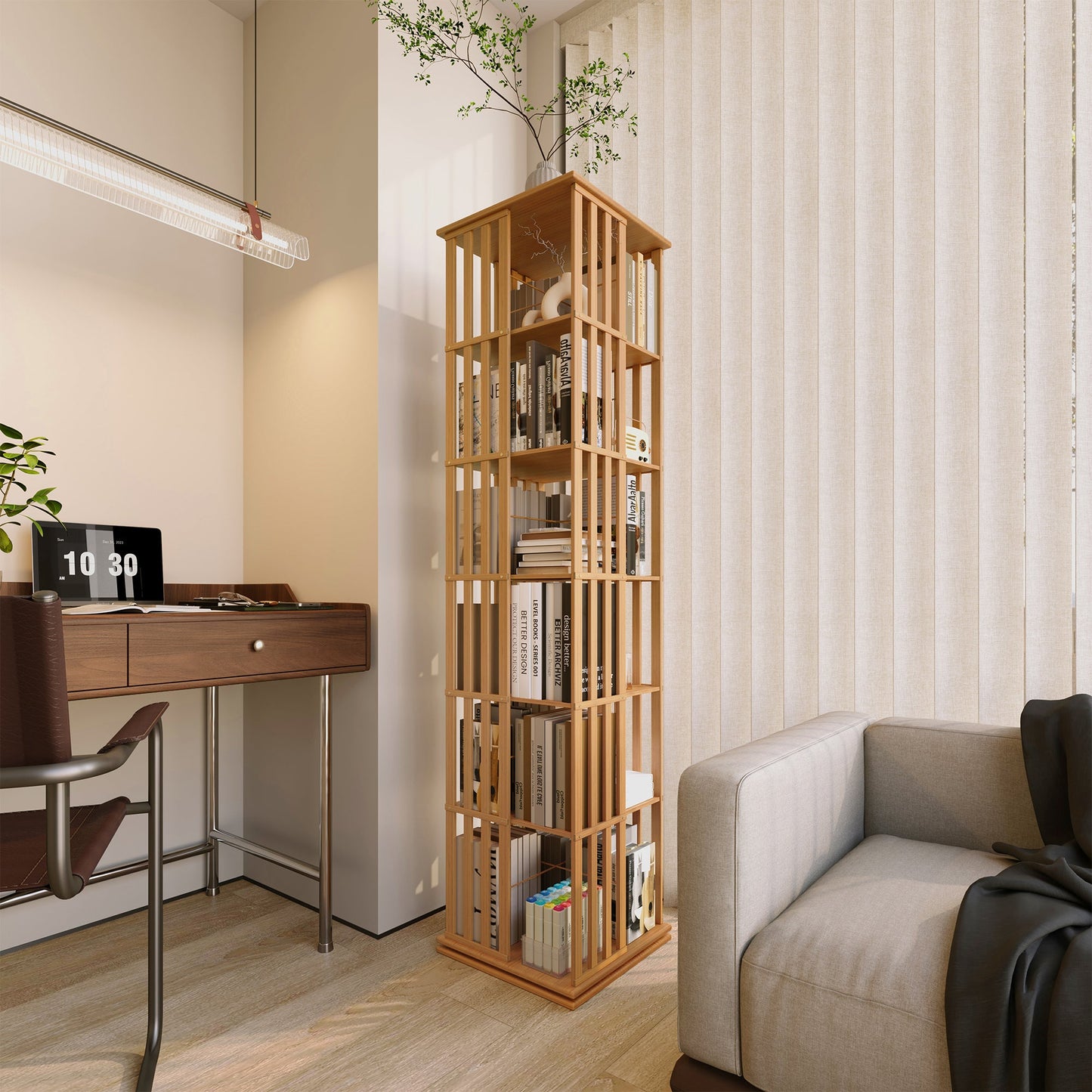 Yowos 6 Tiers Mid Century Narrow Rotating Bookcase Living Room
