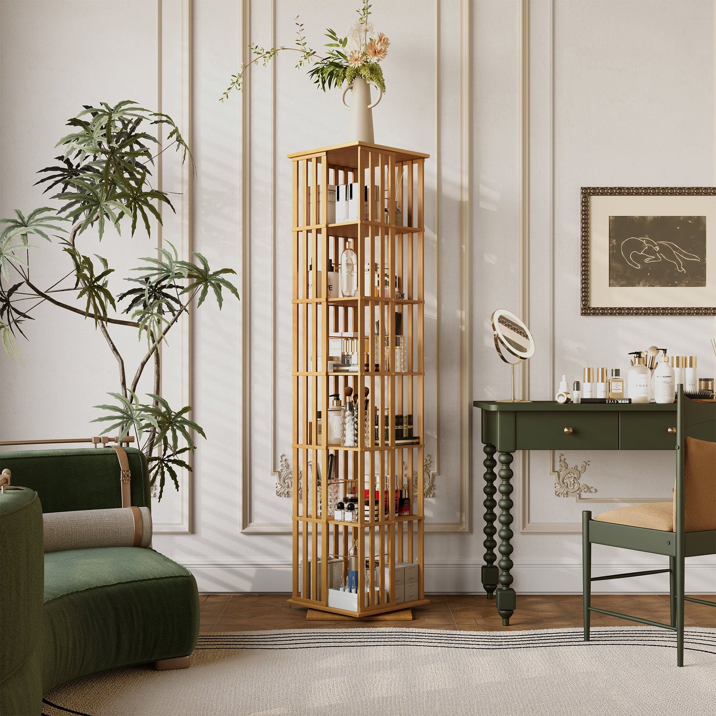 Yowos 6 Tiers Mid Century Narrow Rotating Bookcase Living Room