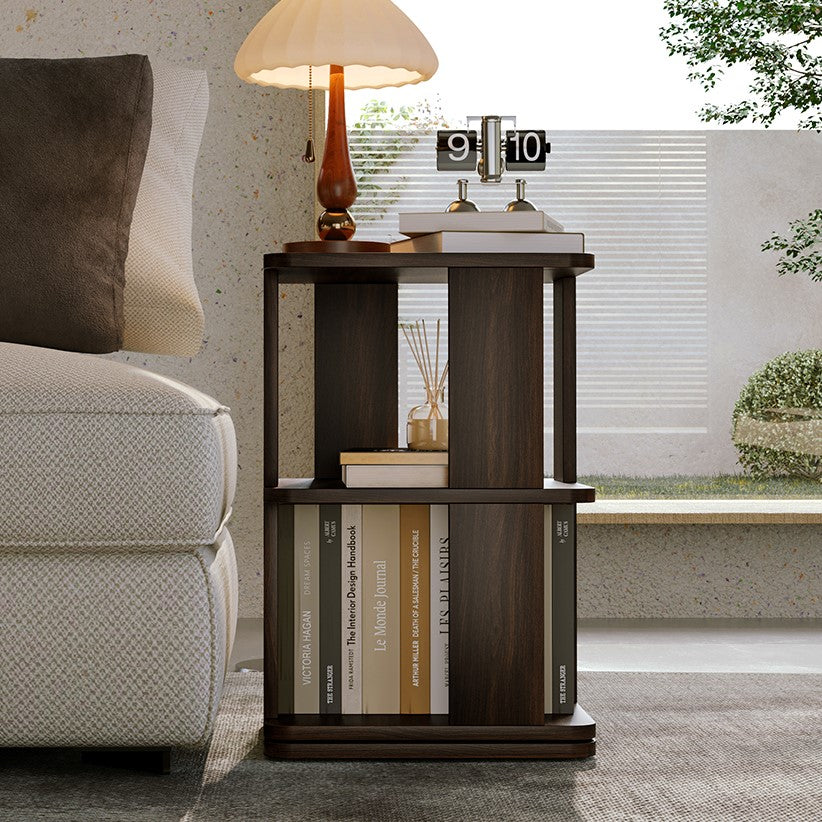 Yowos Retro Storage Nightstand Rotating Walnut Wood Finish