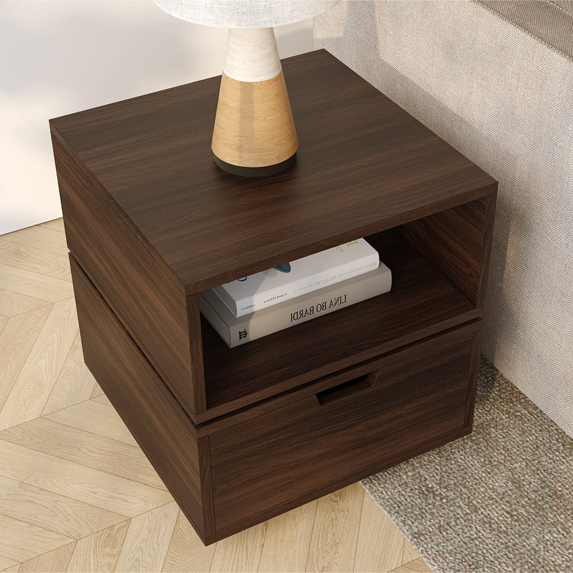 Yowos 2-Tier Square Rotating Accent Bedside Table