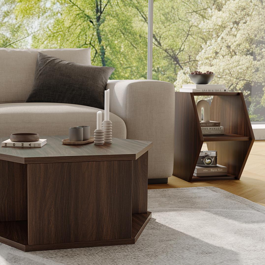 Yowos Hexagonal Multifunctional End Table with Open Storage
