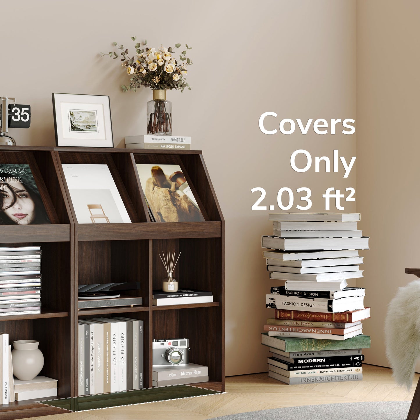 Yowos Wooden Literature Floor Bookcase With Magazine Rack
