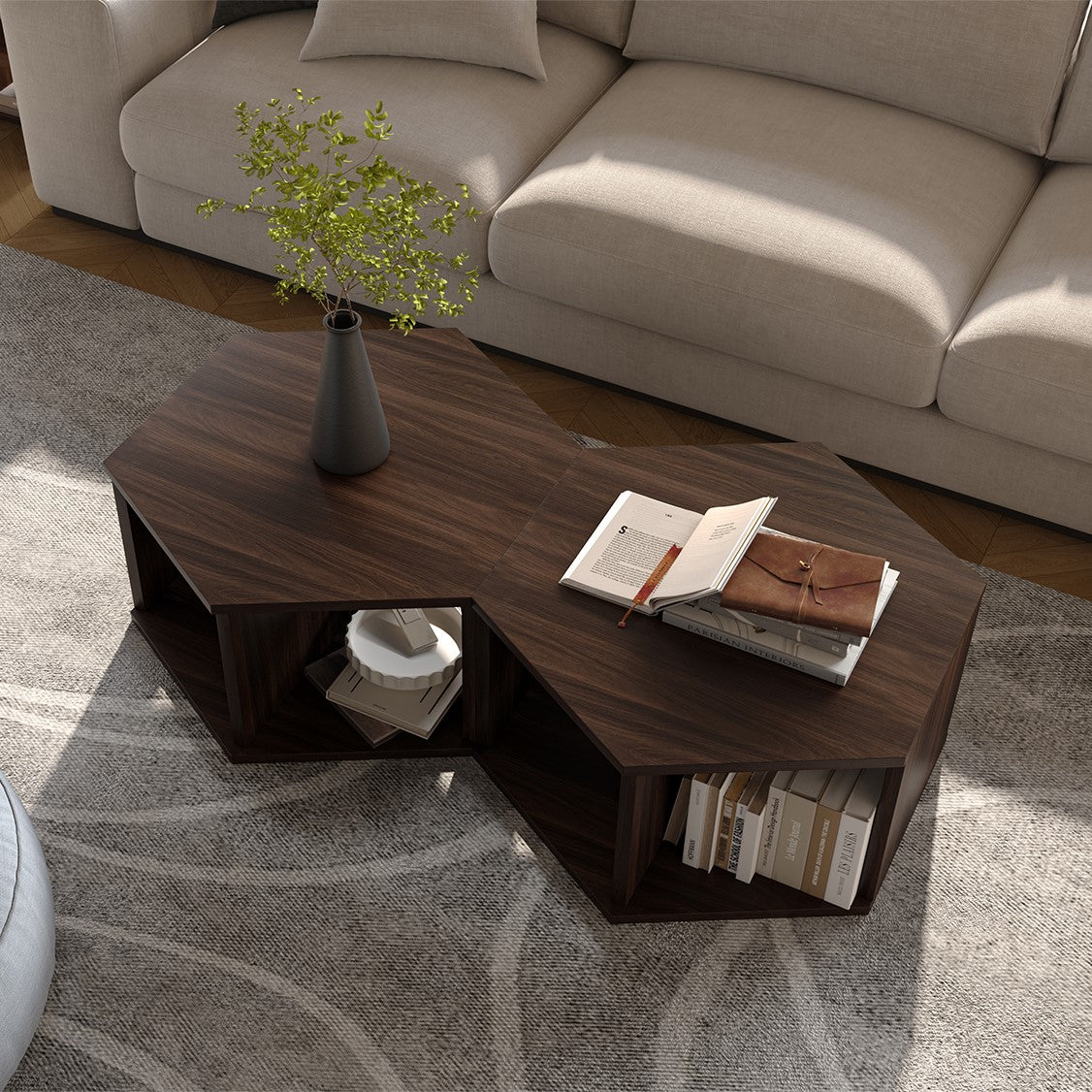 Yowos Hexagonal Multifunctional End Table with Open Storage
