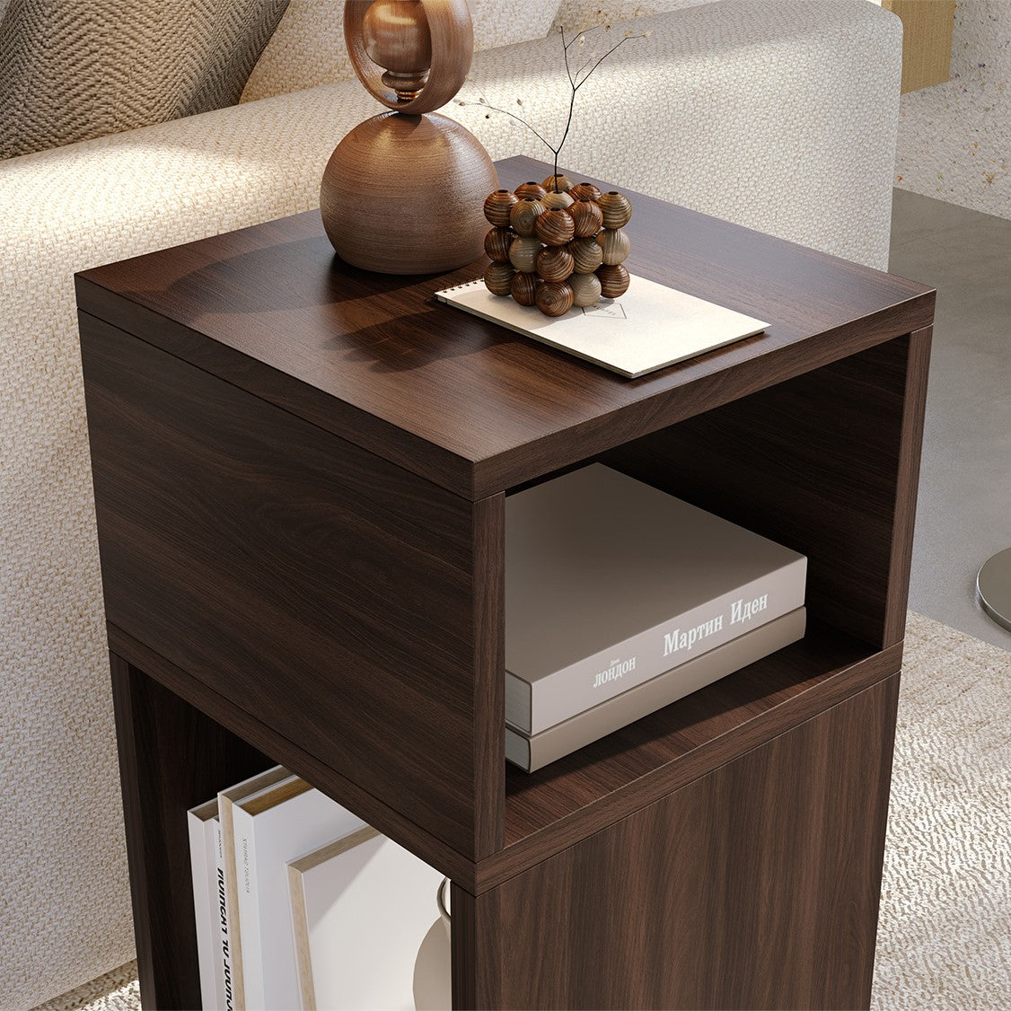 Yowos Rotating End Table with Open Shelf