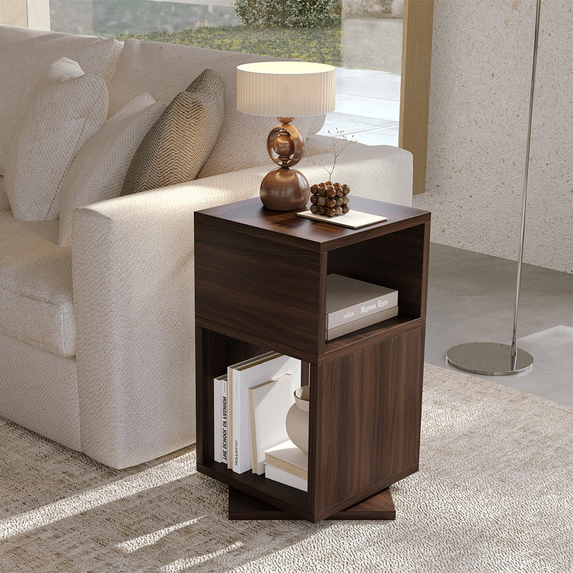 Yowos Rotating End Table with Open Shelf