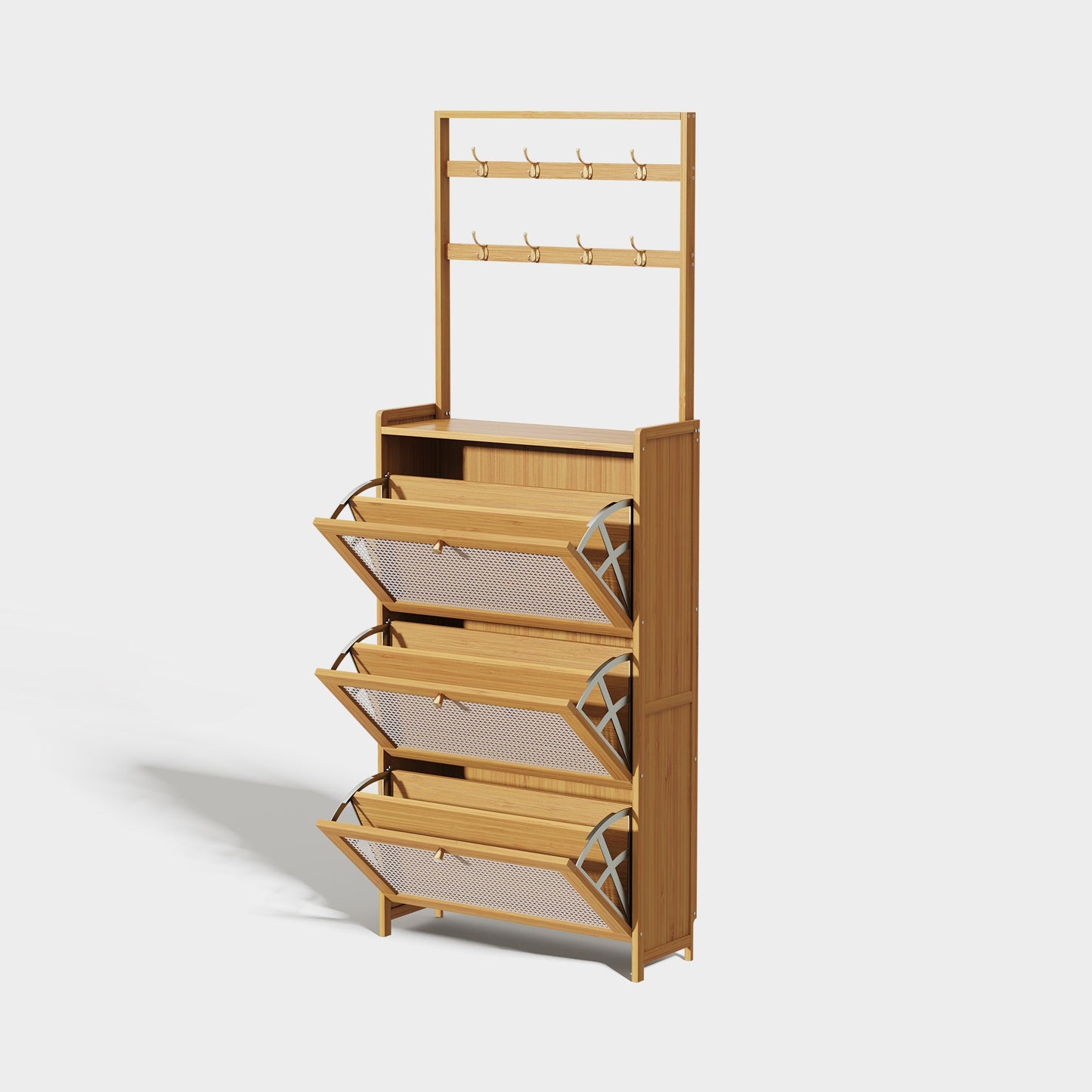 Yowos Rattan Slim Shoe Storage Cabinet with Hooks