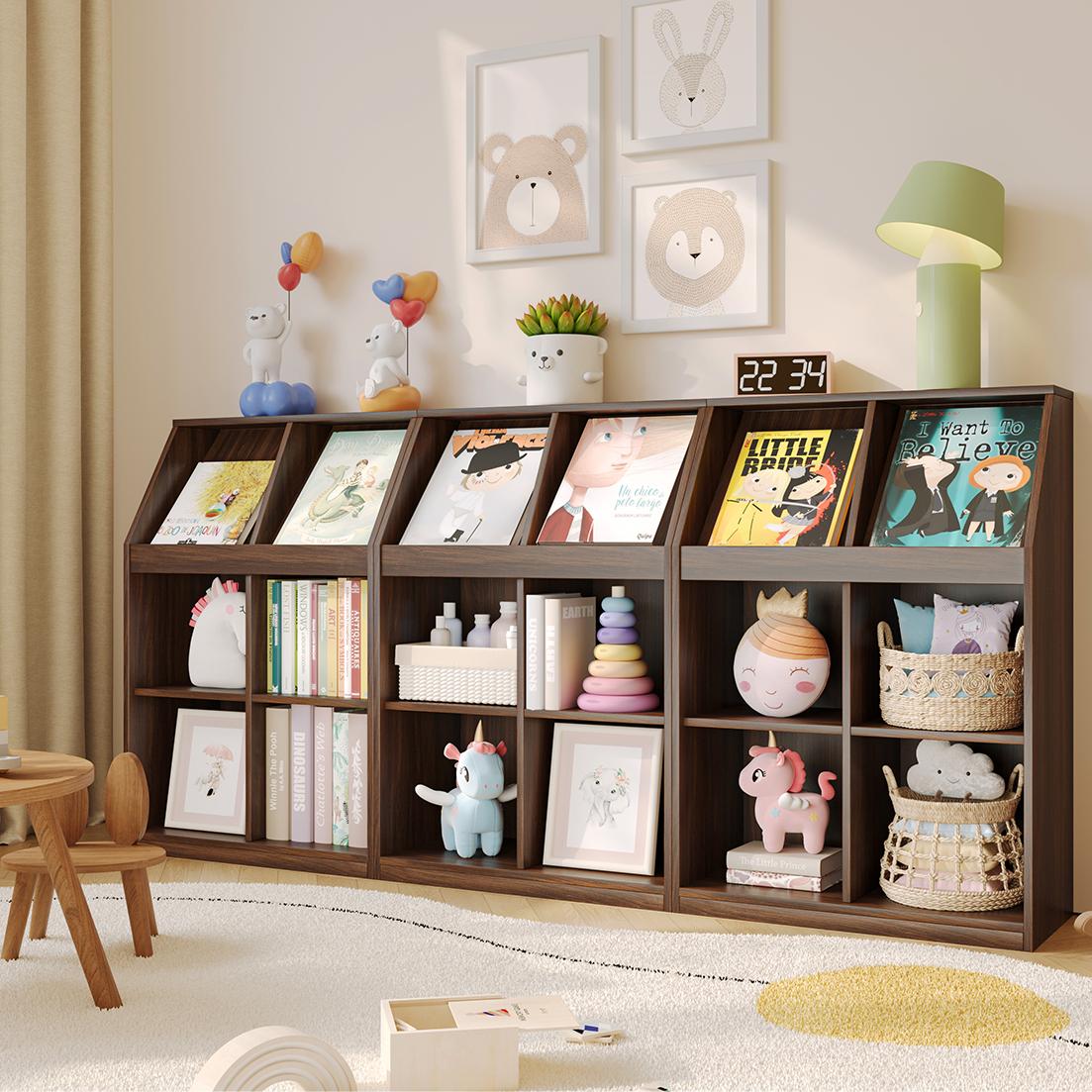 Yowos Wooden Literature Floor Bookcase With Magazine Rack