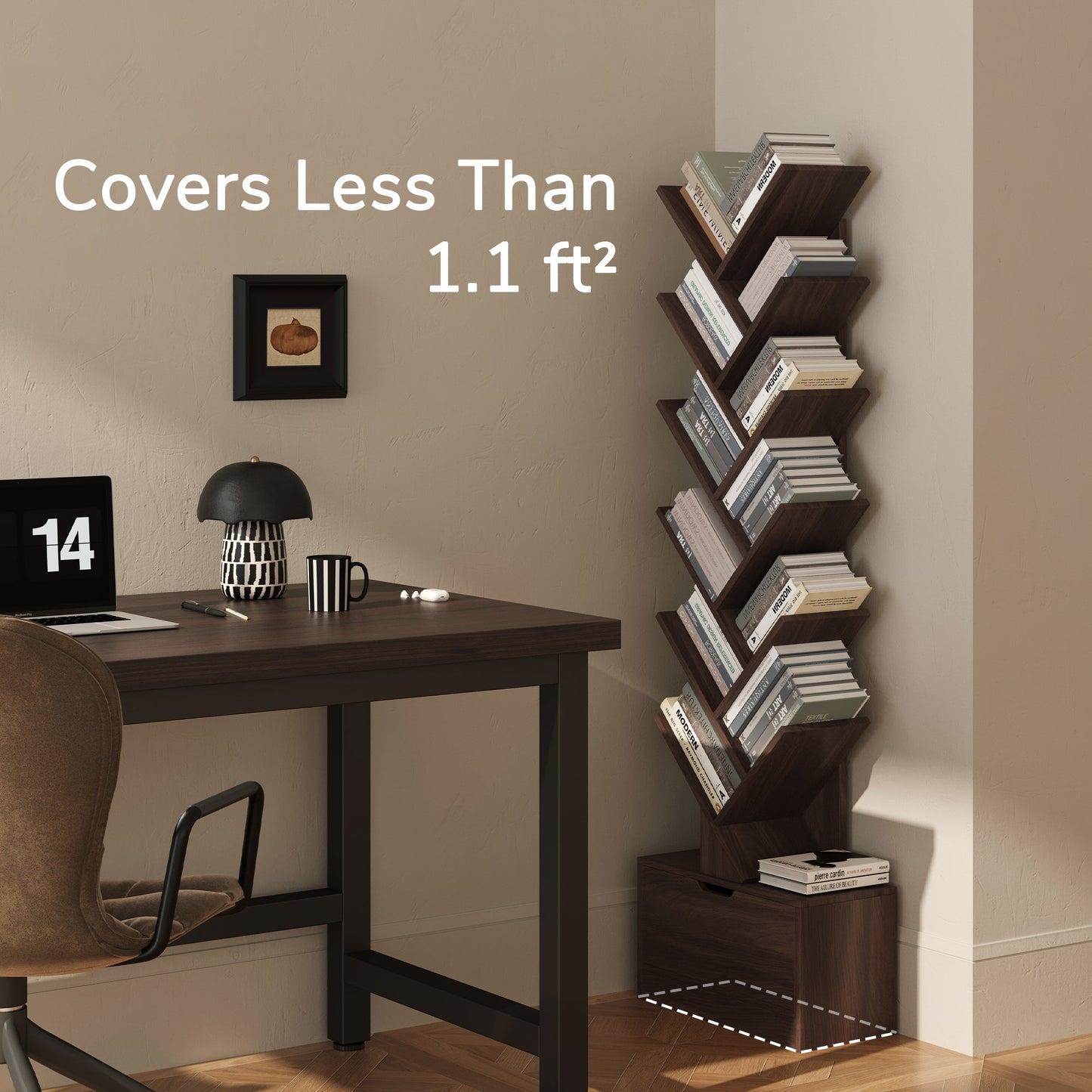Yowos Vertical Tree Shaped Bookcase with Storage Cabinet