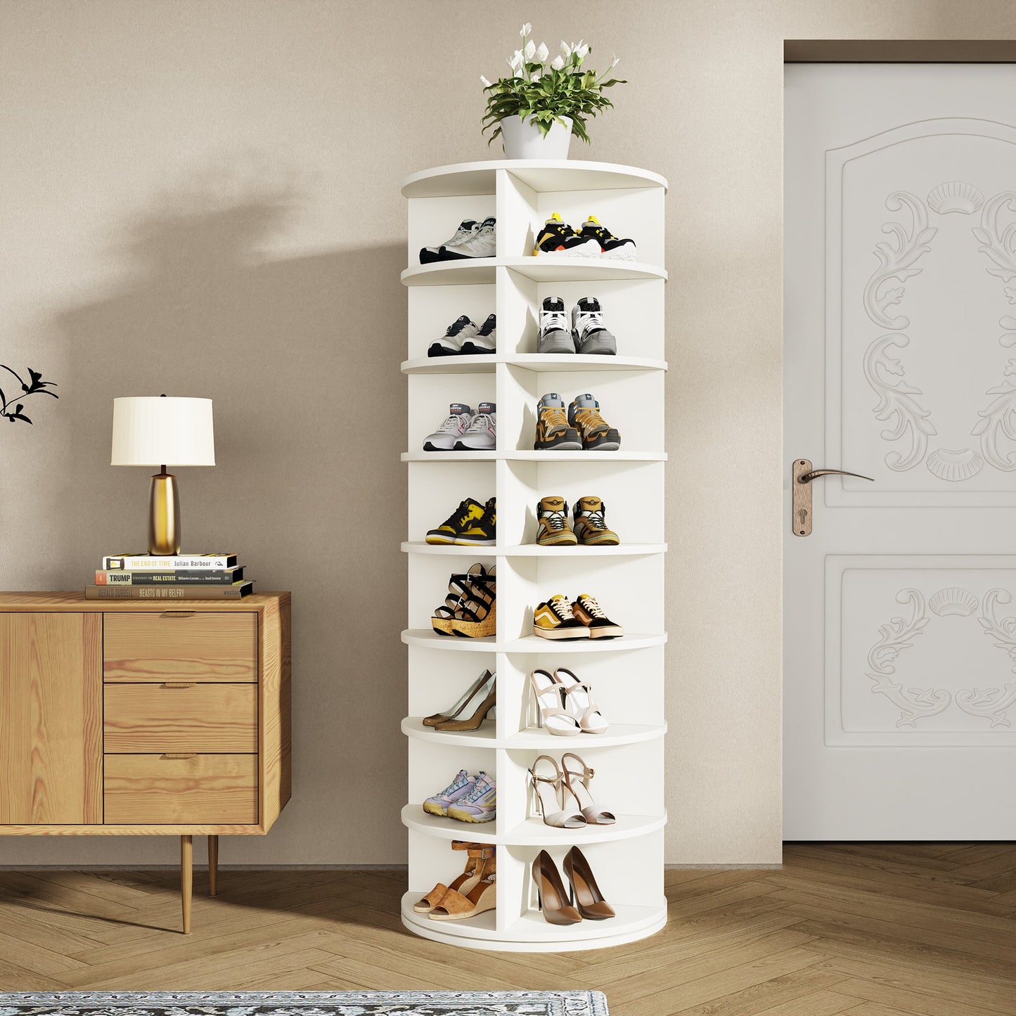 Yowos 360 Rotating Shoe Rack Tower White for Entryway