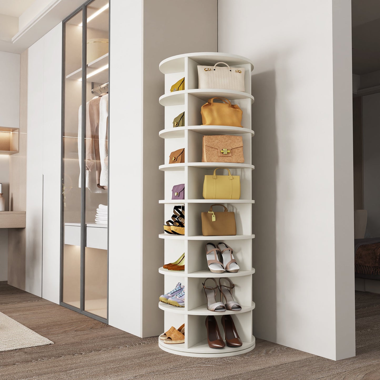 Yowos 360 Rotating Shoe Rack Tower White for Entryway