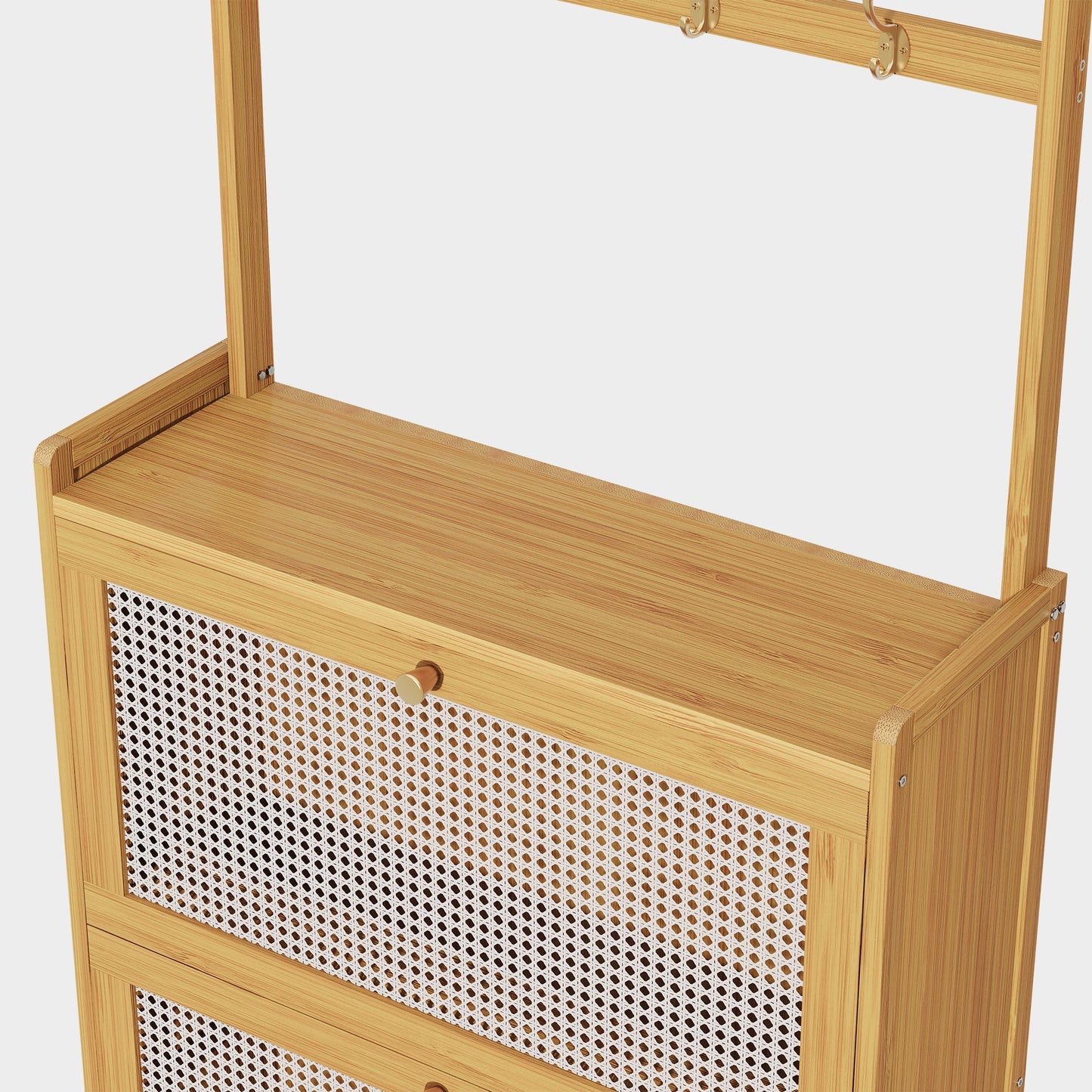 Yowos Rattan Slim Shoe Storage Cabinet with Hooks