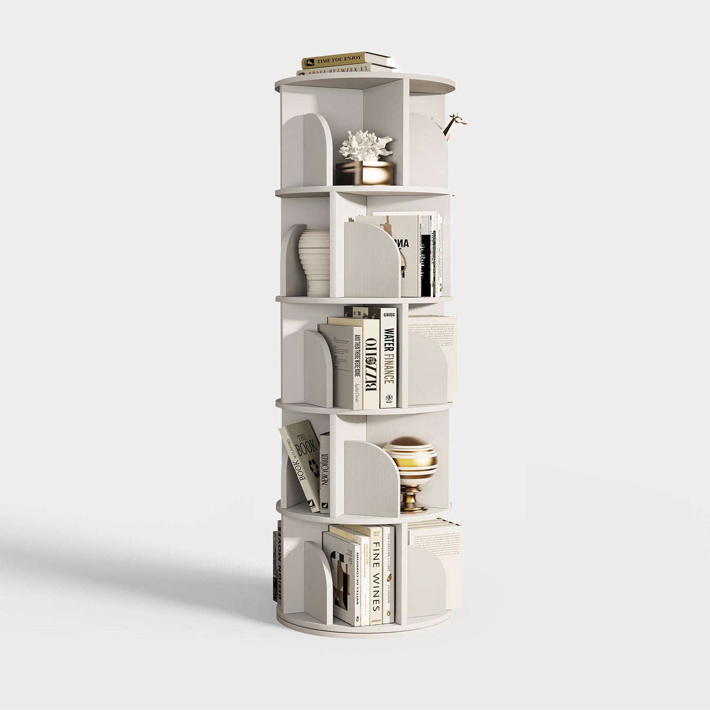 Yowos White Rotating Bookshelf 360 Degree Storage Rack