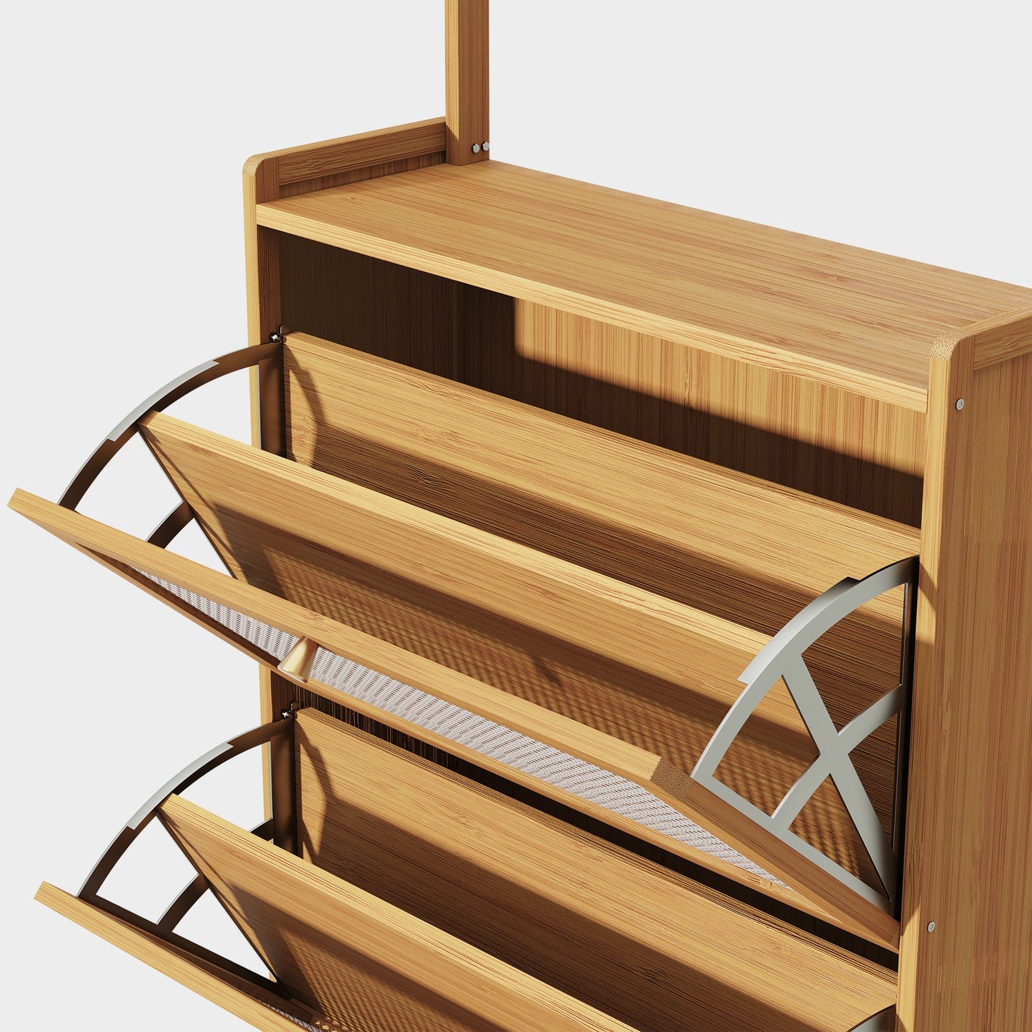Yowos Rattan Slim Shoe Storage Cabinet with Hooks