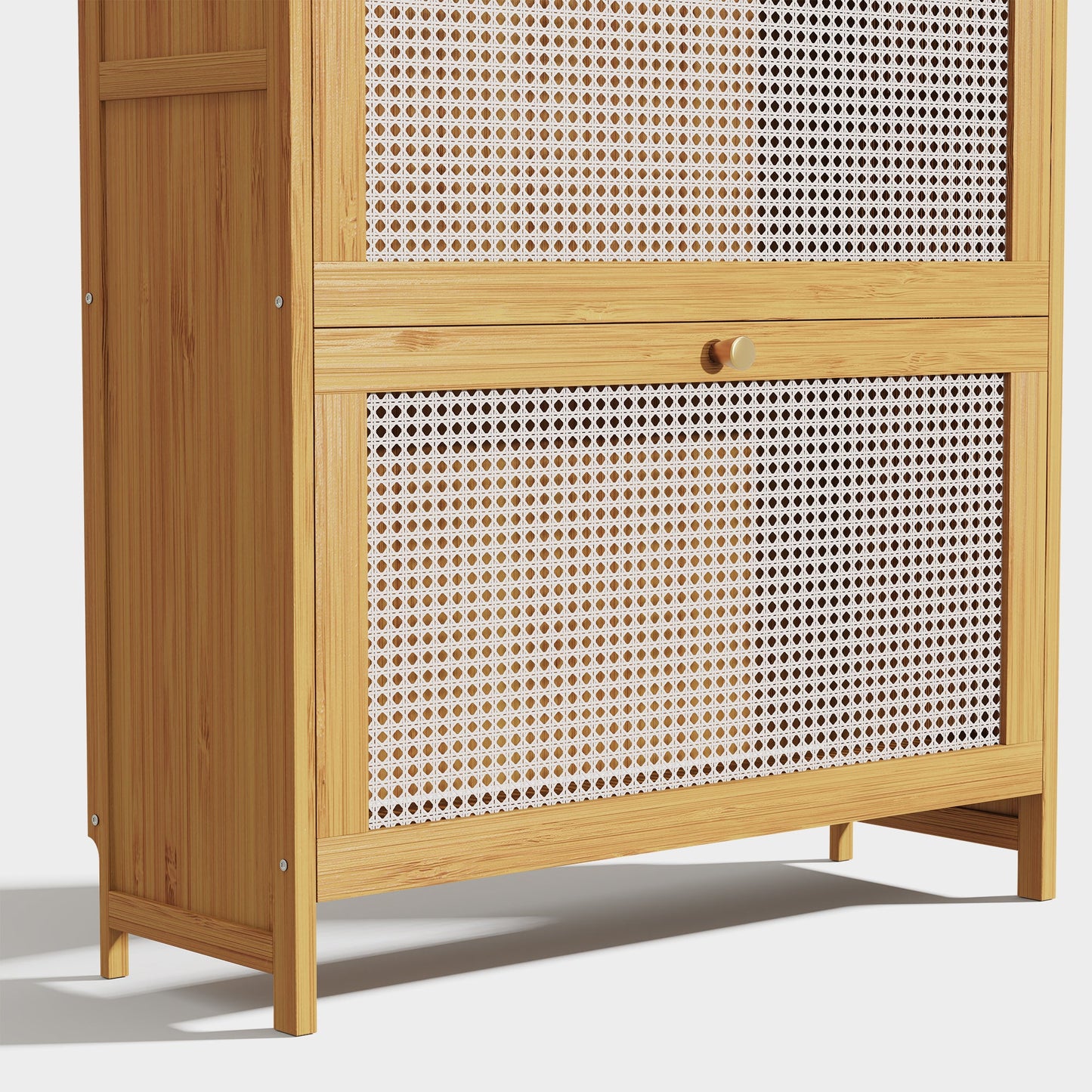 Yowos Rattan Slim Shoe Storage Cabinet with Hooks