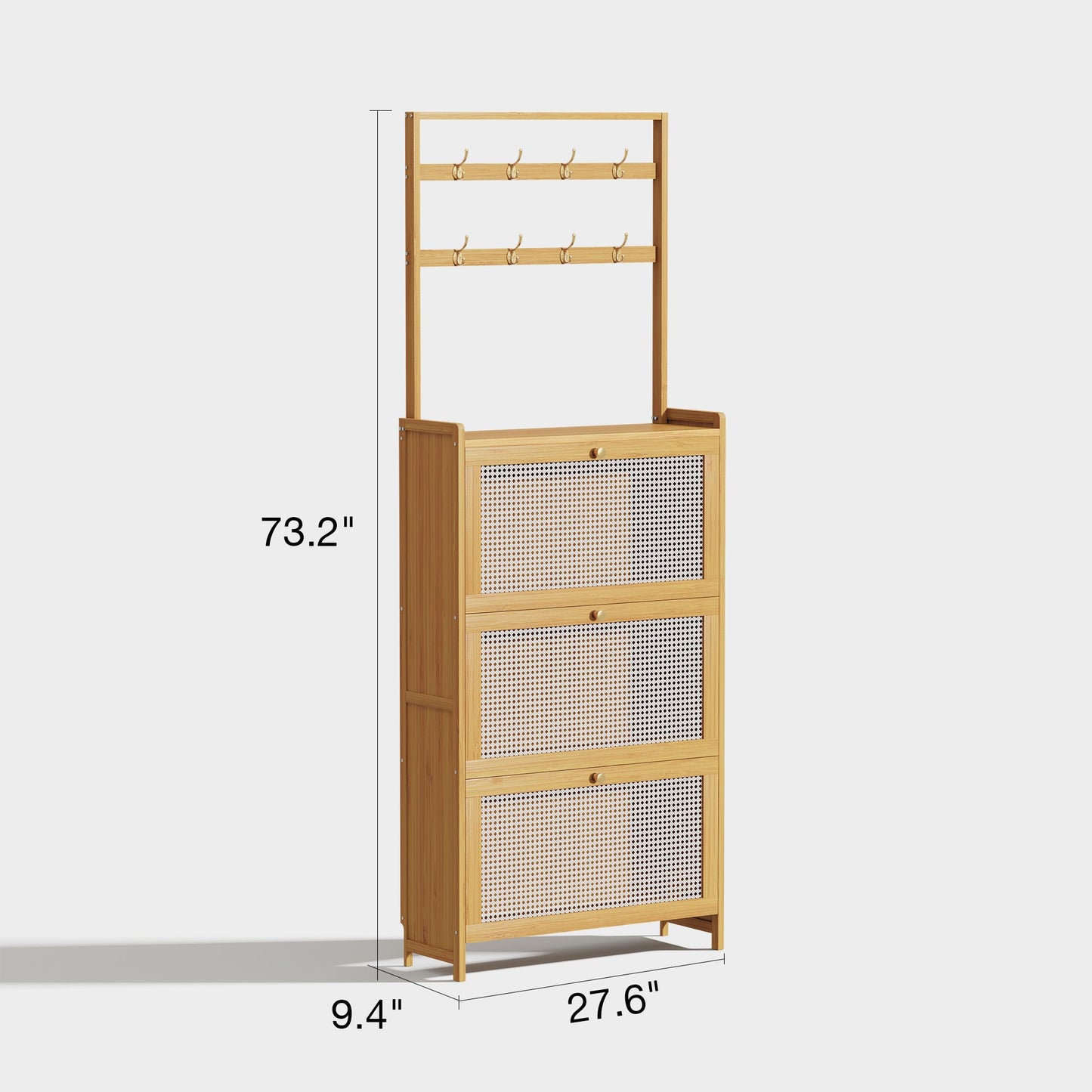 Yowos Rattan Slim Shoe Storage Cabinet with Hooks