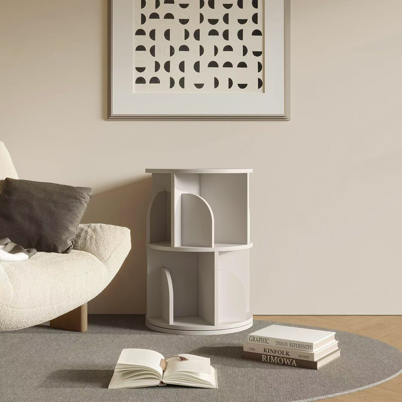 Yowos White Rotating Bookcase 360 Degree Small Bookshelf